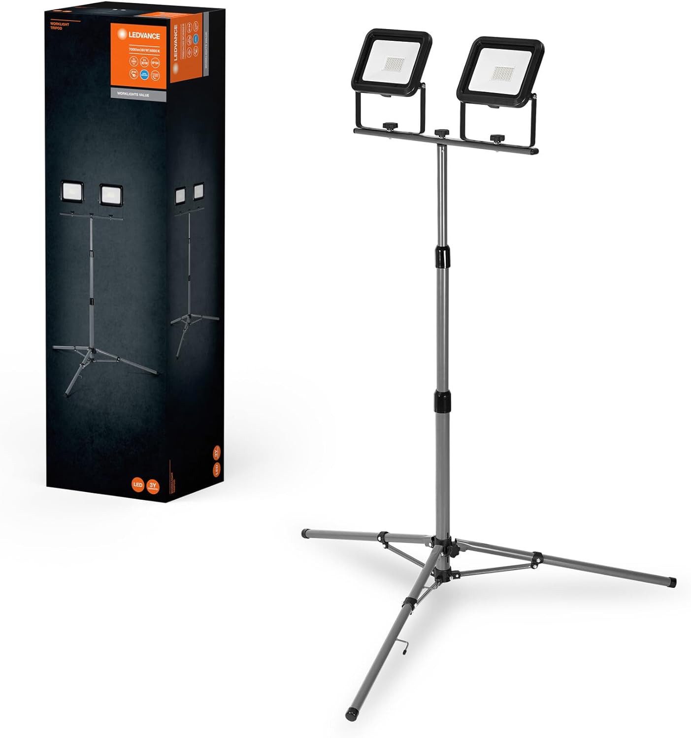 Ledvance LED-Leuchtmittel LED-Strahler IP54 LED Lampe 2x30W, 1 St., Kaltweiß, 2x30W Arbeitsleuchte mit Tripod Stand