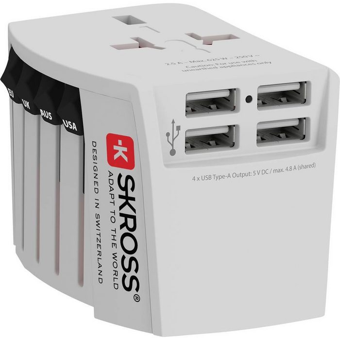 SKROSS 2-Pol Weltreiseadapter mit 4 x USB Anschlüssen Reiseadapter
