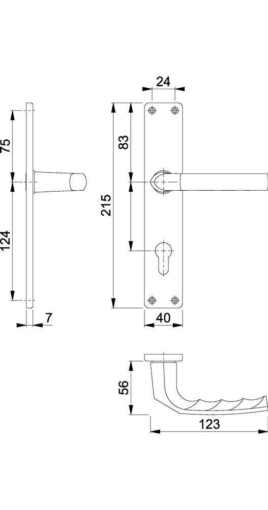 PZ mm Türbeschlag DIN links Aluminium 1117/202SP rechts / Langschildgarnitur F1 HOPPE 72 Birmingham