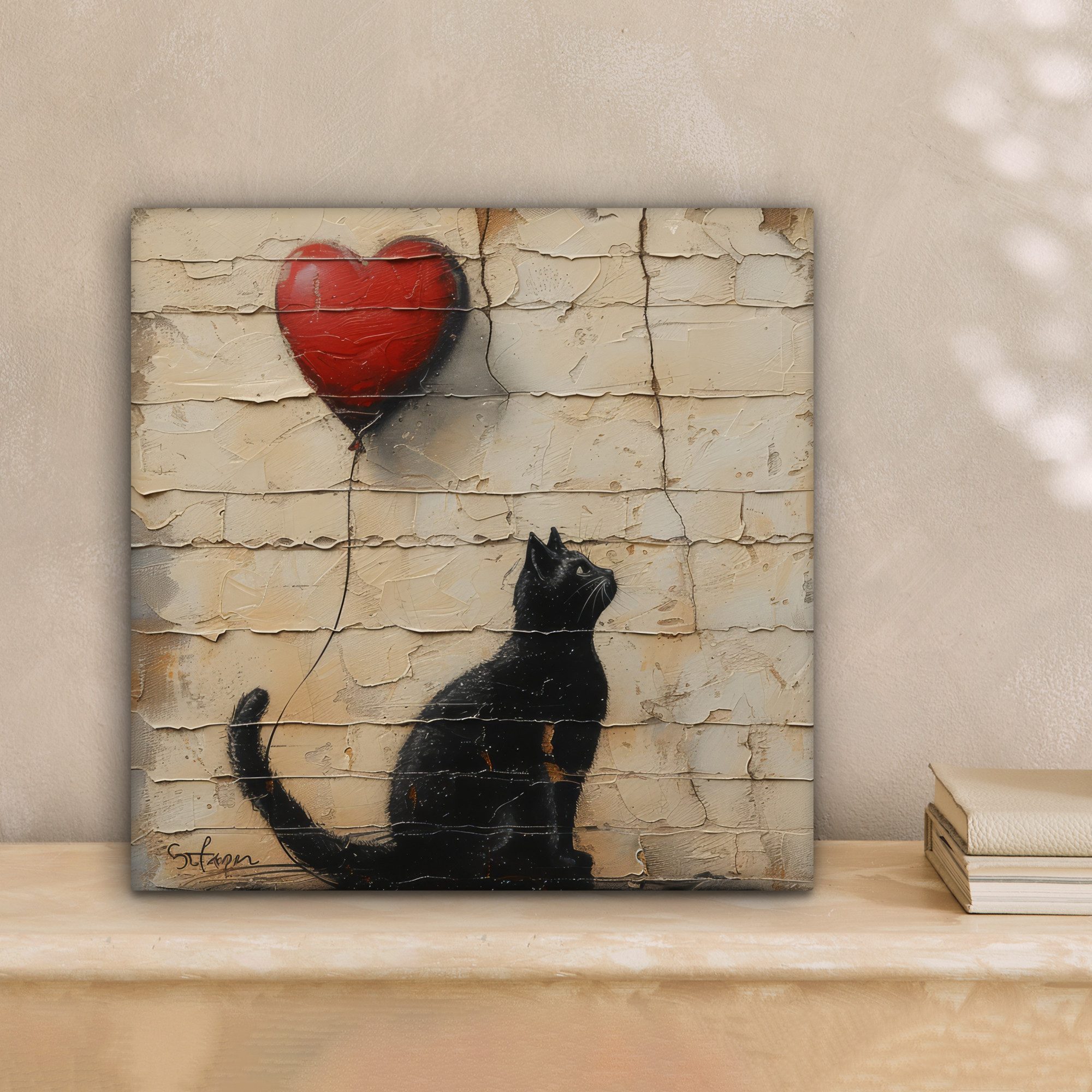 OneMillionCanvasses® Leinwandbild Katze - Graffiti - Luftballon - Straßenku günstig online kaufen