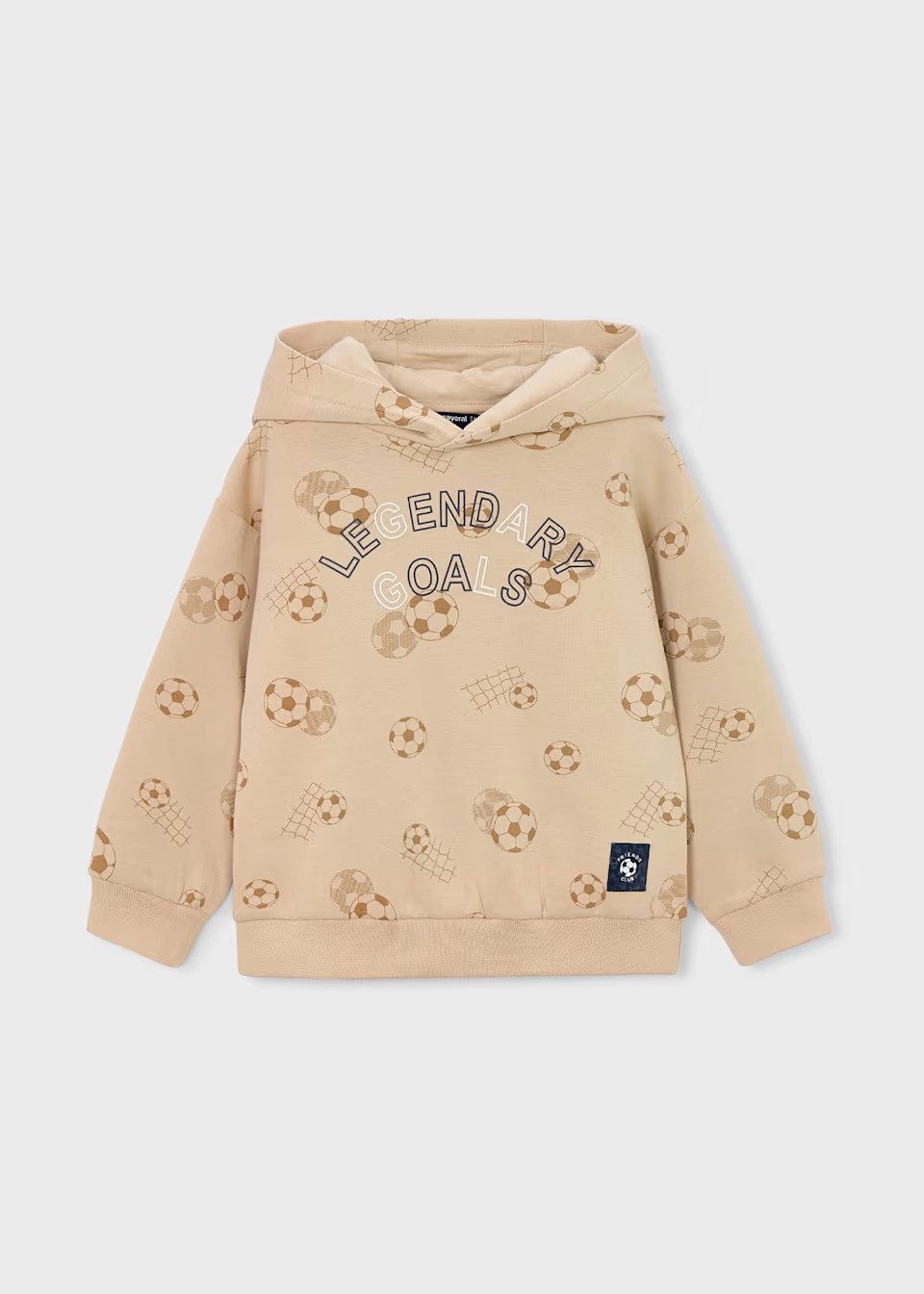 Mayoral Kapuzensweatshirt Jungen Sweatshirt mit Kapuze, Fußball-Print, Beige (3435-071)