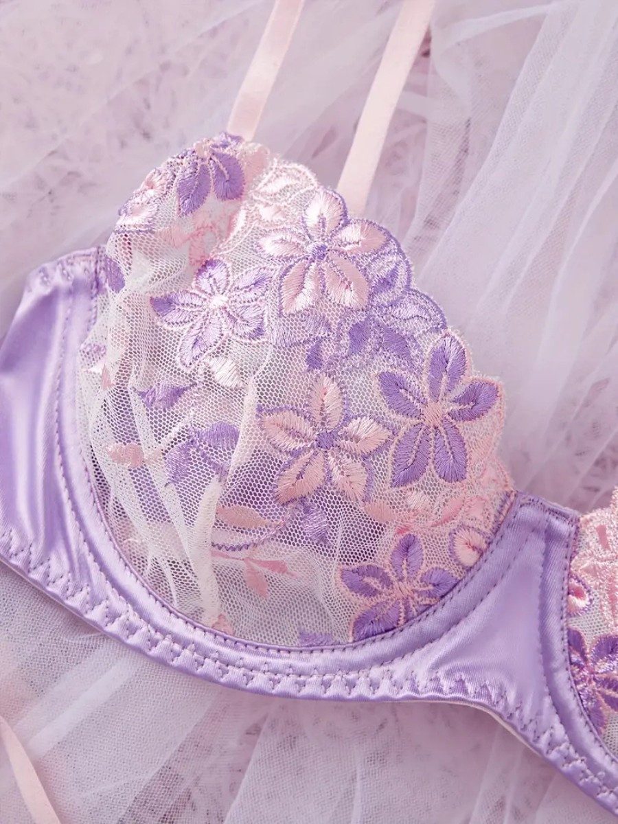 Elegant Love Set: Bügel-BH Sexy Dessous-Set – Bestickte Damenunterwäsche aus Spitze & Satin (Set, 2-tlg., mit Tanga) Lingerie-Set – Reizwäsche mit floraler Stic – Bild 5 von 5