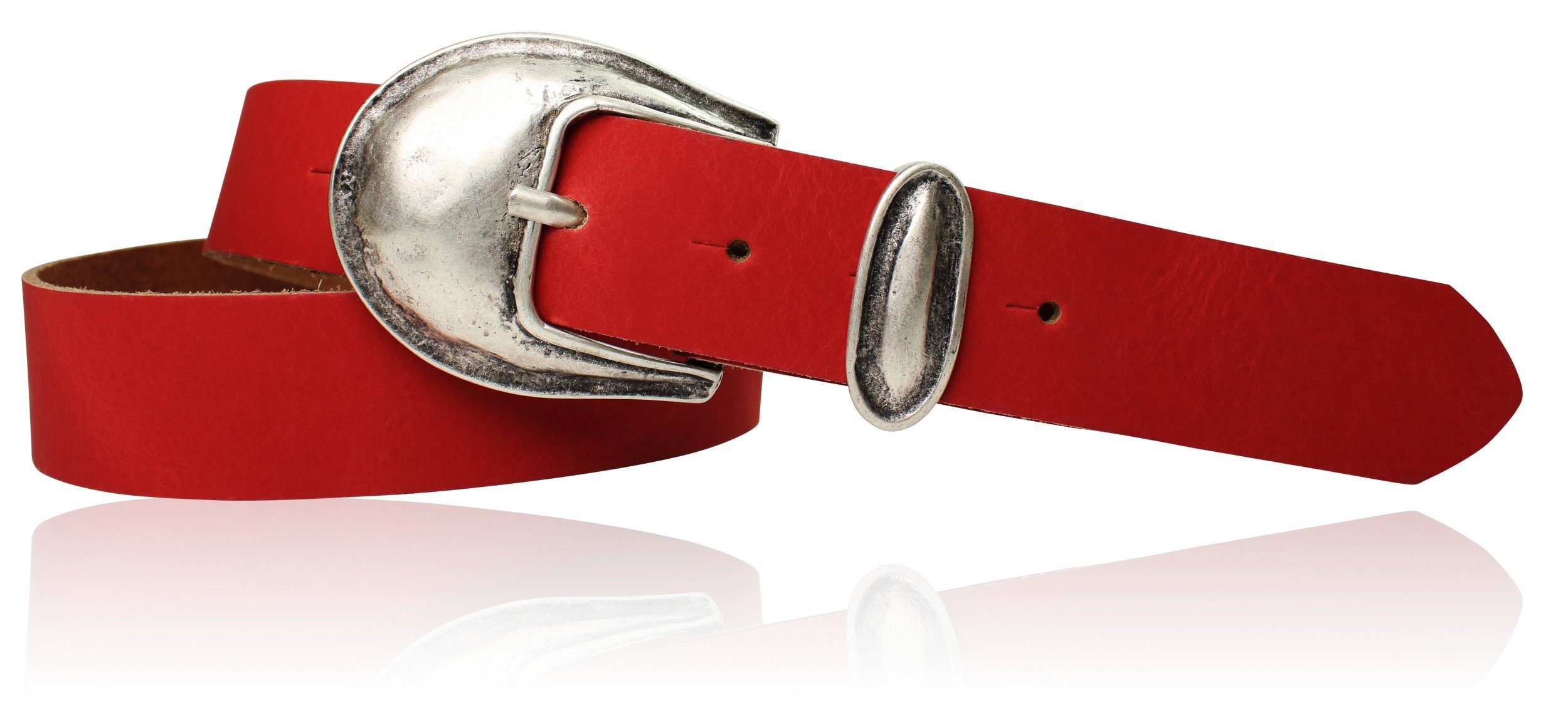 FRONHOFER Ledergürtel Metallschlaufe, Damengürtel 3,5 Echtleder Rot cm, antiksilberne 18453 Schnalle