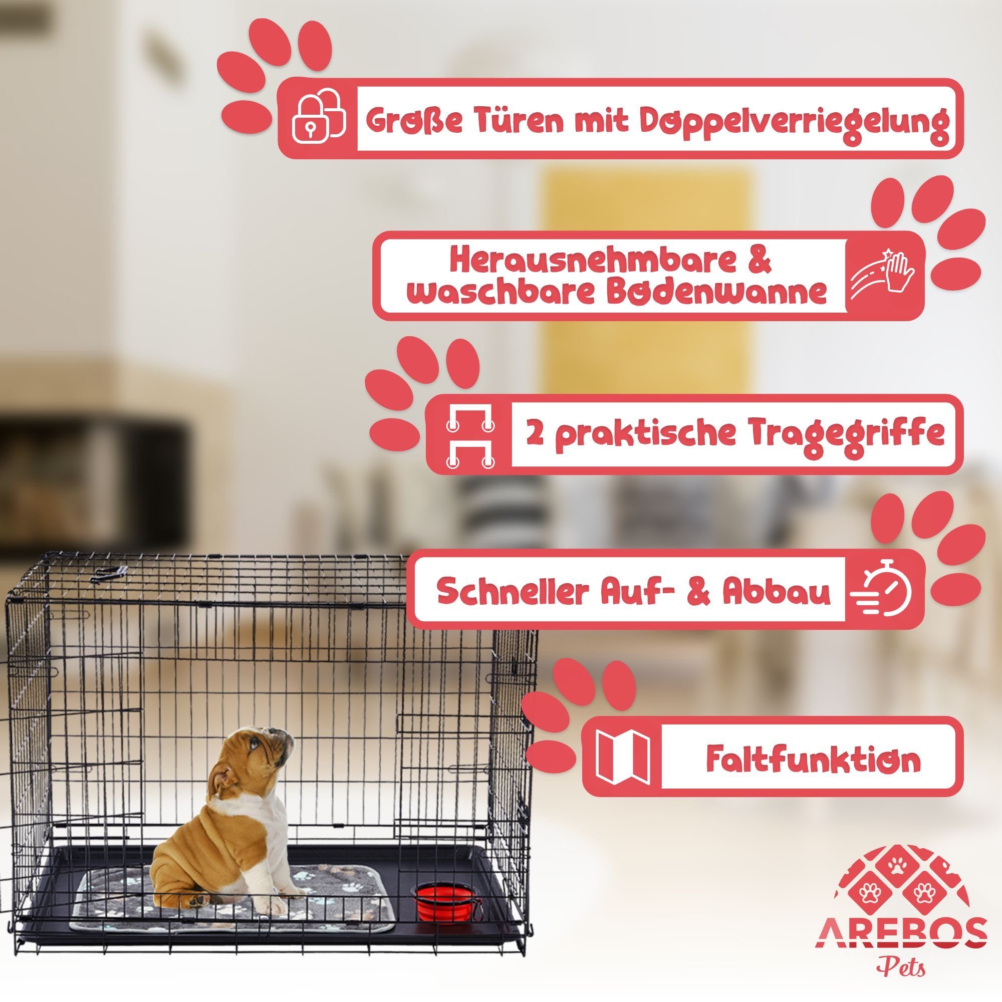 Arebos Tiertransportbox Hundekäfig Haustierkäfig Gitterbox klappbar S-M-L-XL bis 4,4 kg