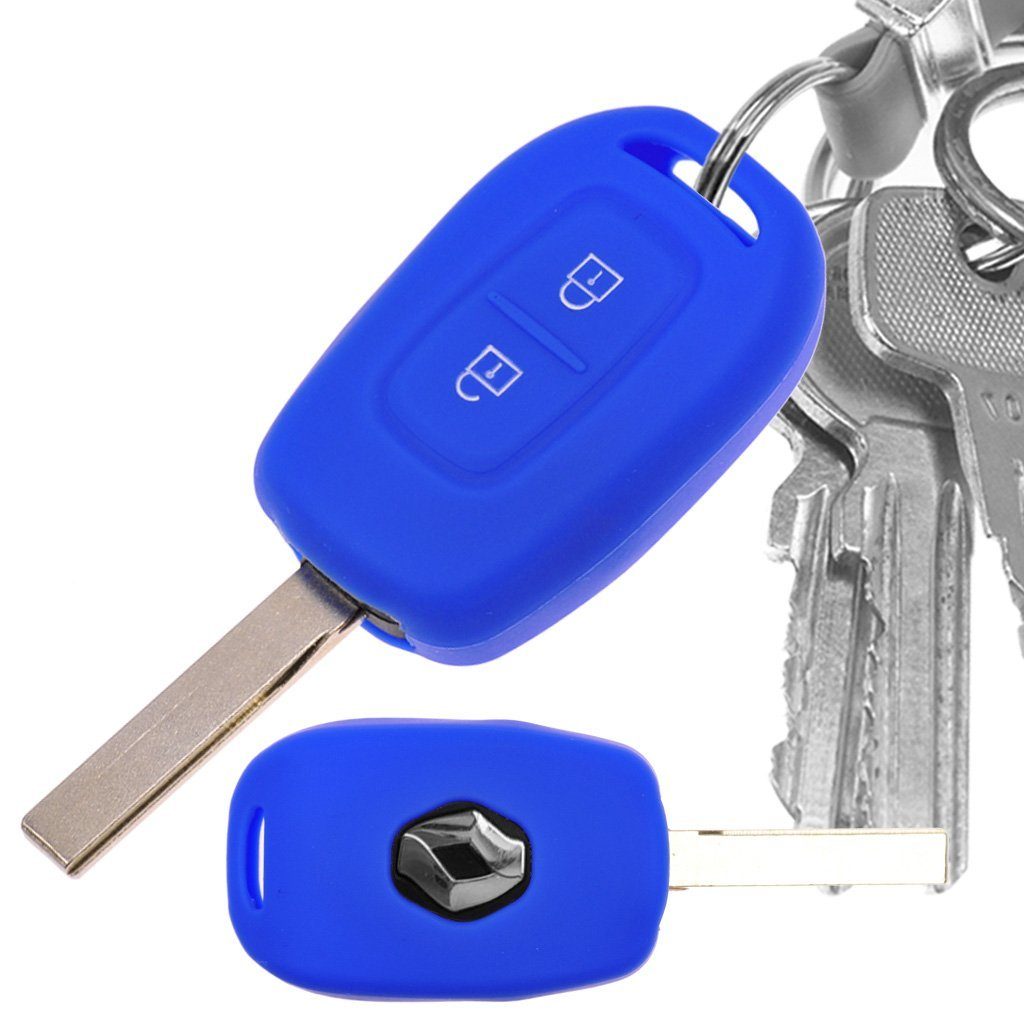 mt-key Schlüsseltasche Autoschlüssel Softcase Silikon Schutzhülle Blau, für Renault Kangoo Twingo Wind Modus Clio Fluence 2 Tasten