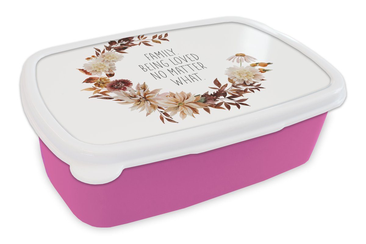 MuchoWow Lunchbox Zitate - Sprichwörter - Familie, geliebt werden, egal was passiert, Kunststoff, (2-tlg), Brotbox für Erwachsene, Brotdose Kinder, Snackbox, Mädchen, Kunststoff rosa | Lunchboxen