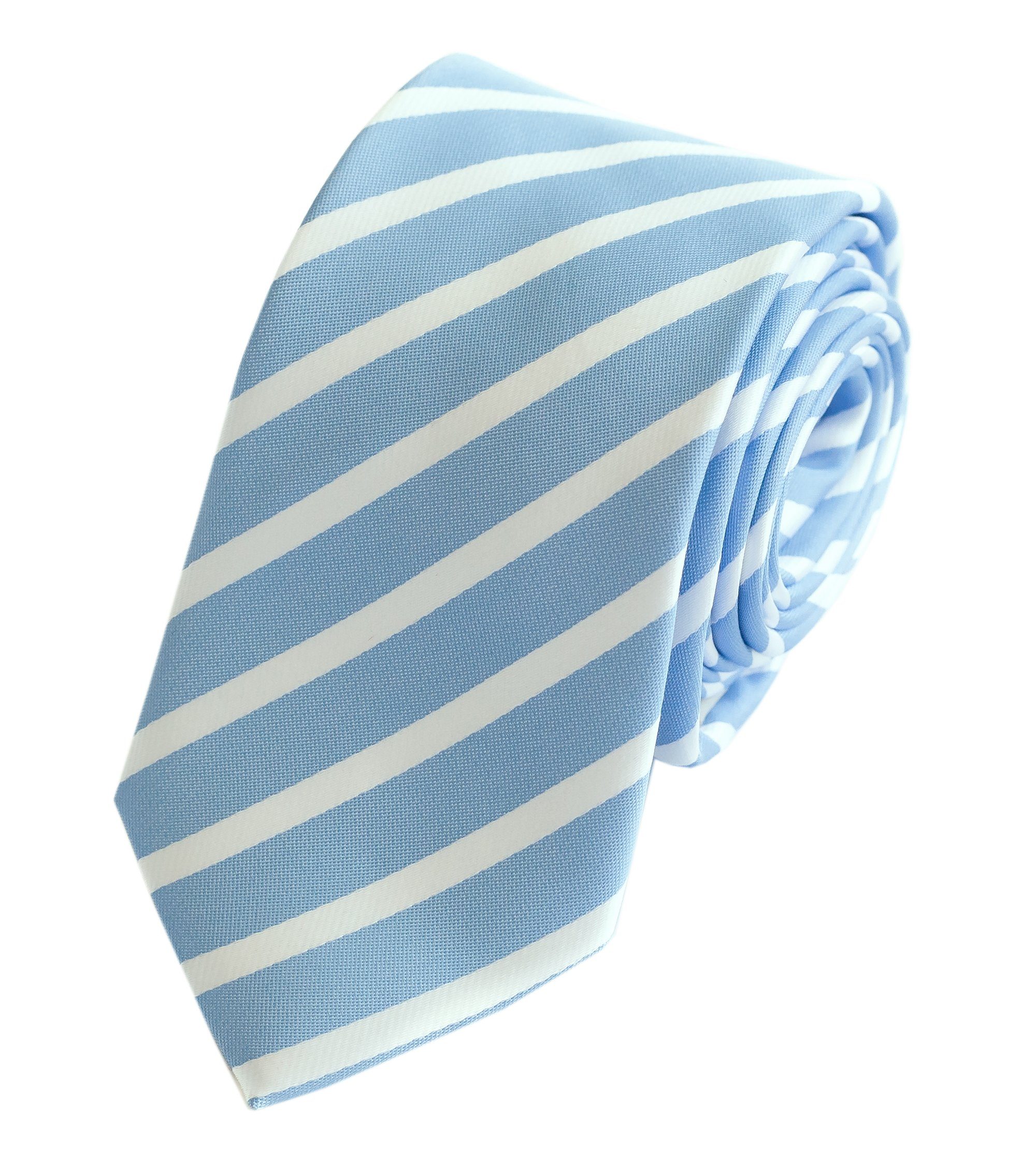 Fabio Farini Krawatte Gestreifte Blau Weiße Herren Schlips - Krawatten in 6cm Breite (ohne Box, Gestreift) Schmal (6cm), Hellblau/Weiß