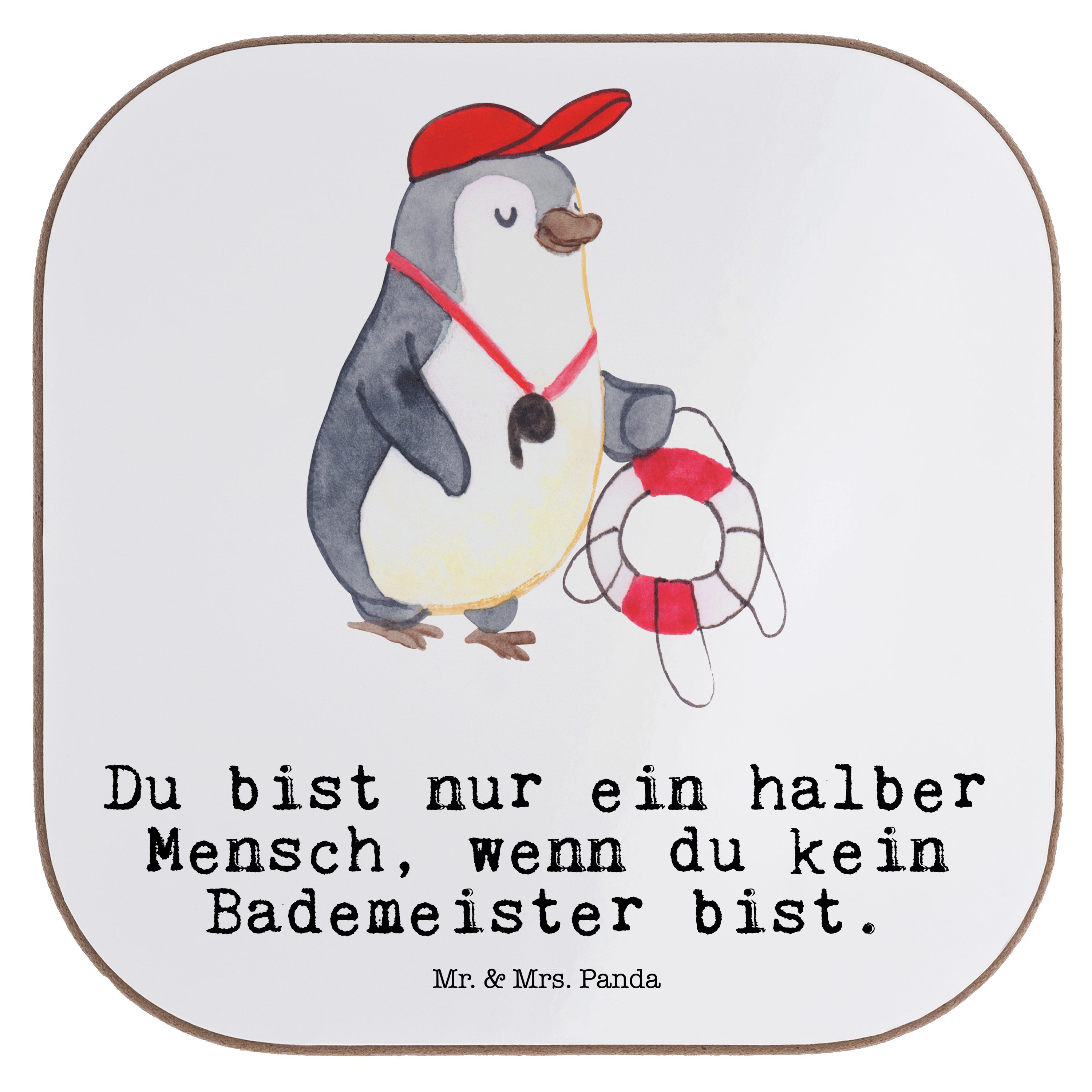 & Mrs. - mit Badeanstalt, Getränkeuntersetzer Bademeister Herz Schwimmmeister, Geschenk, Panda Weiß Mr. 1-tlg. -