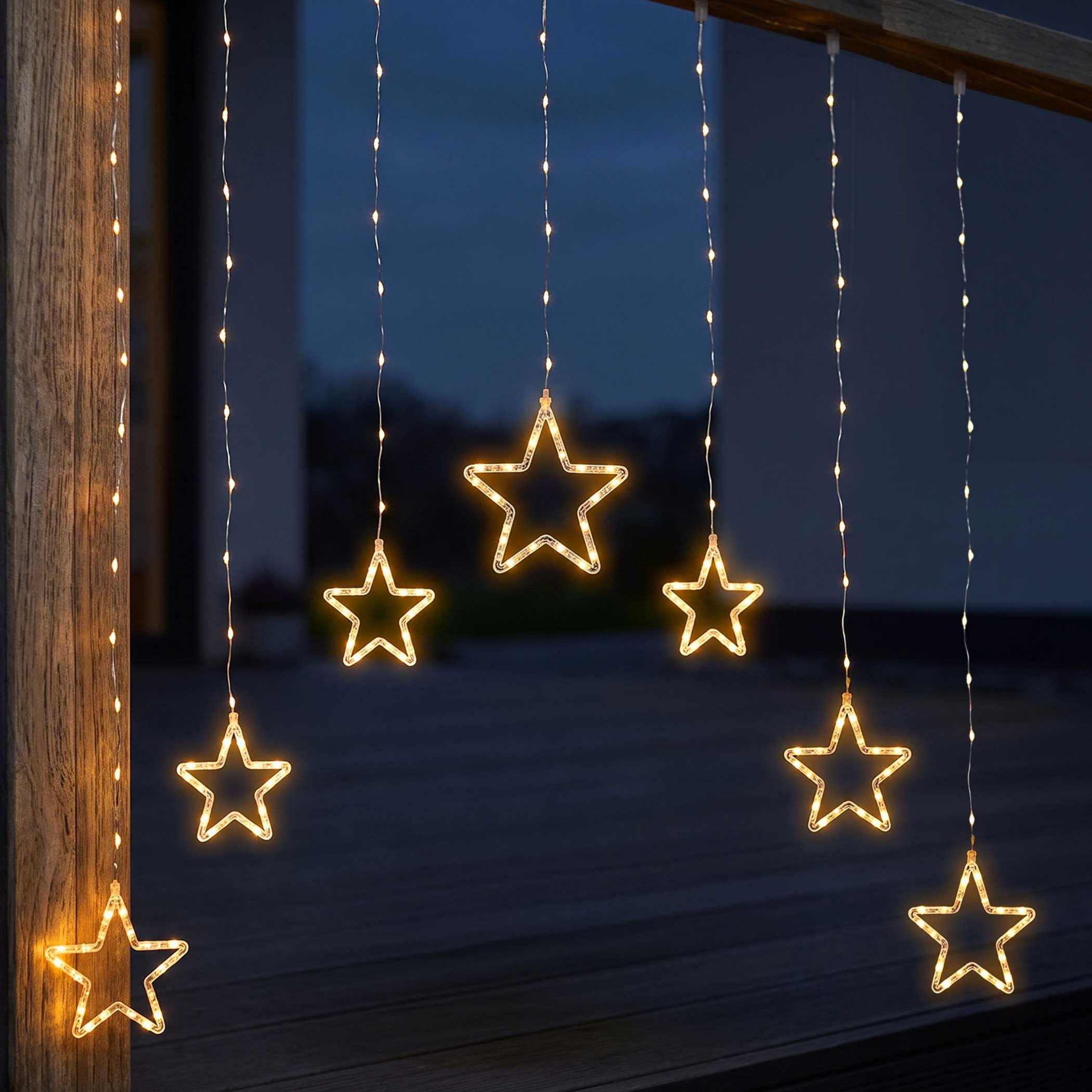 Spetebo LED-Lichtervorhang LED Sternen Lichtervorhang warm weiß - 120 cm, 136-flammig, mit Timer