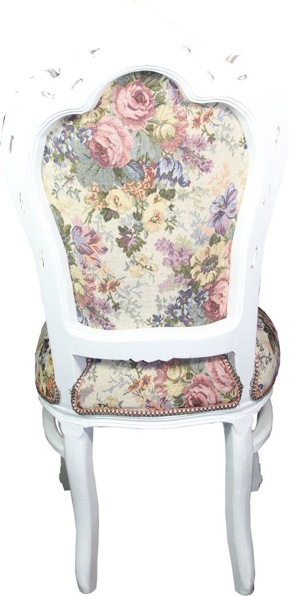 Padrino Casa Mod - Barock 2 Esszimmerstuhl Esszimmer Stil Stuhl Blumen / Weiss Antik Muster Möbel Antik
