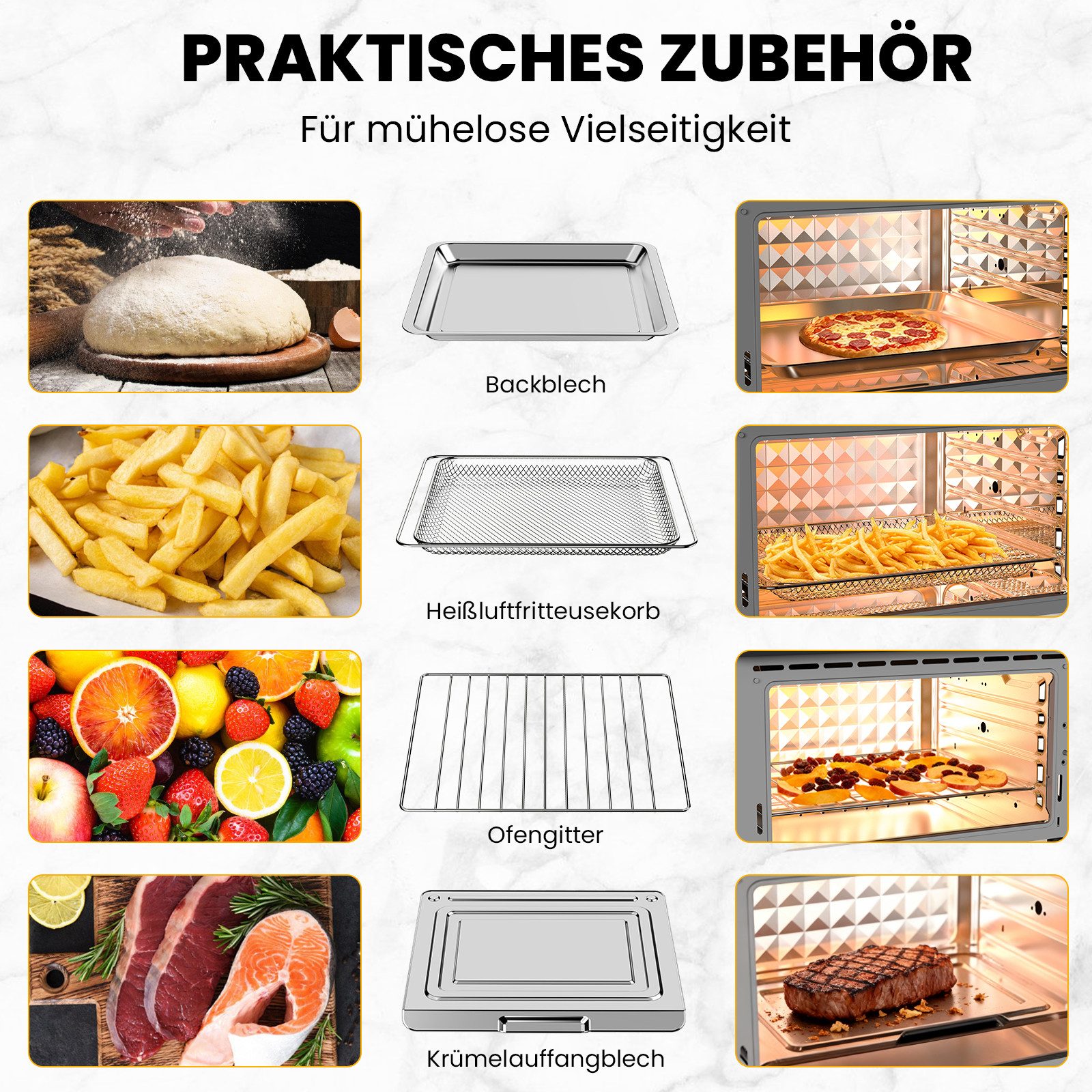 Azmsary Multiofen 360° Heißluft für gesunde, knusprige Gerichte ohne Fett, Zwei Drehknöpfe, vier Ebenen, mehr Essen auf einmal zubereiten.