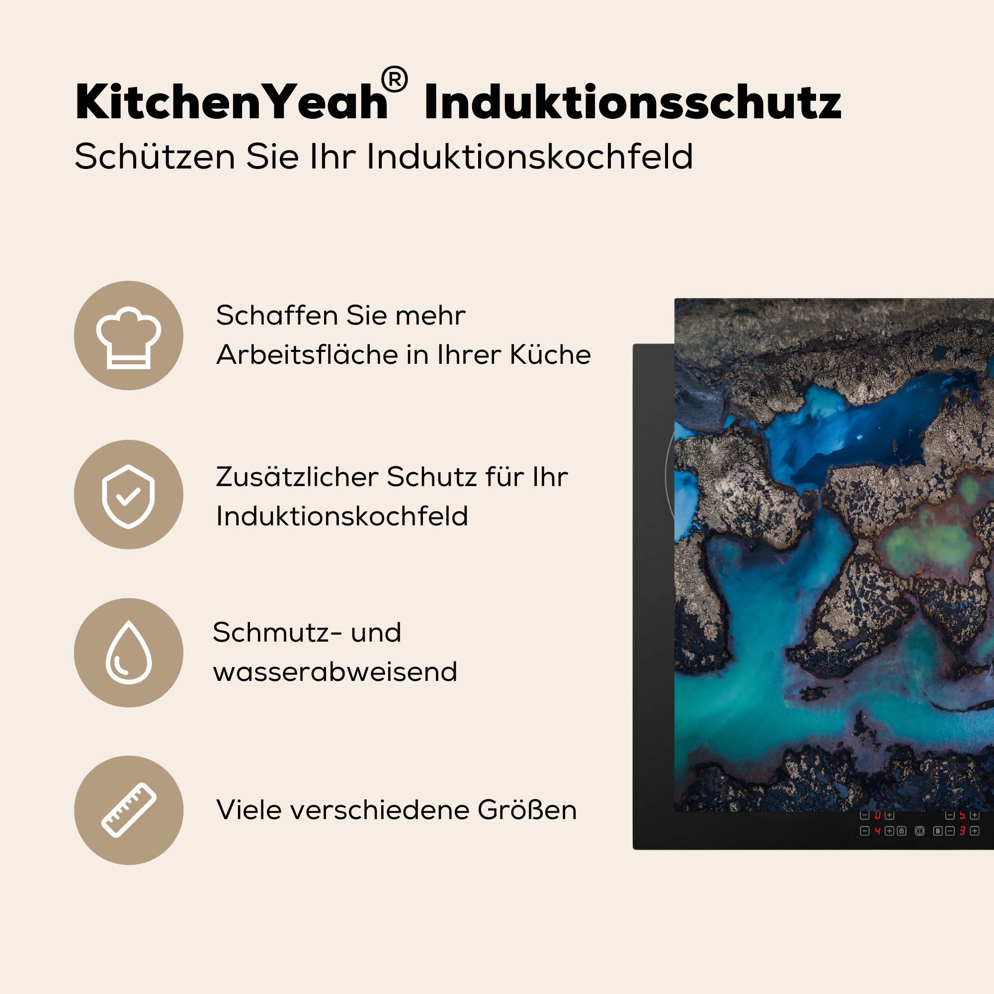 MuchoWow Herdblende-/Abdeckplatte Abstrakte Seen in Induktionsmatte (1 cm, Ceranfeldabdeckung tlg), 59x52 Island, für küche, die Vinyl