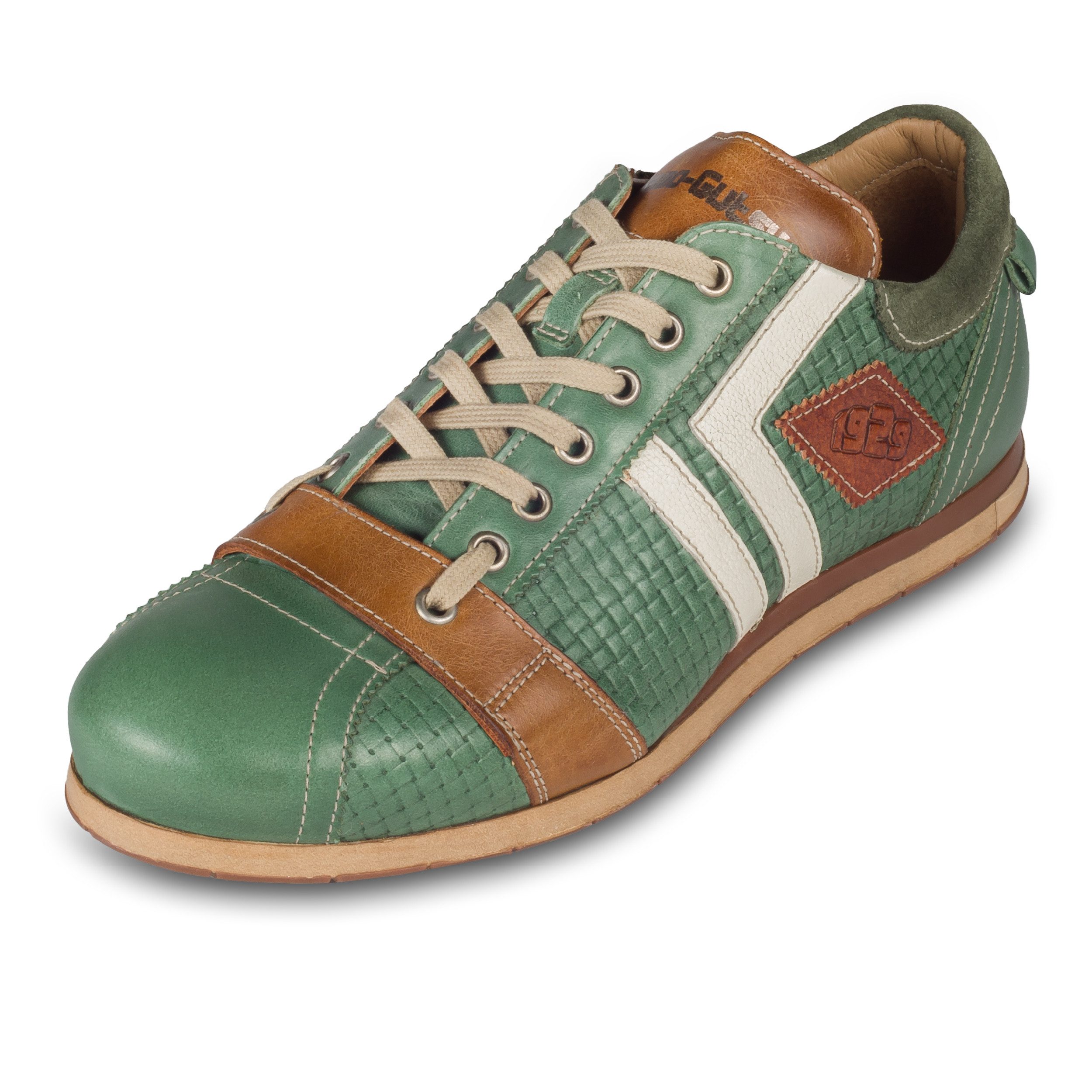 Kamo-Gutsu Herren Sneaker Leder grün/weiß (TIFO-030 icaro salvia), Flechtoptik Sneaker Handgefertigt in Italien