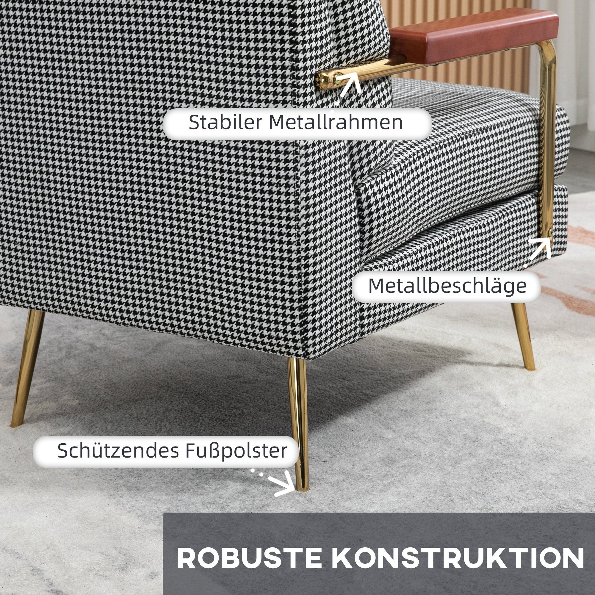 HOMCOM Relaxsessel Akzentsessel mit Leinenoptik, 1-St., (Polstersessel, Loungesessel Rücken- mit Stahlbeine mit Sitzpolster und Ohrensessel)