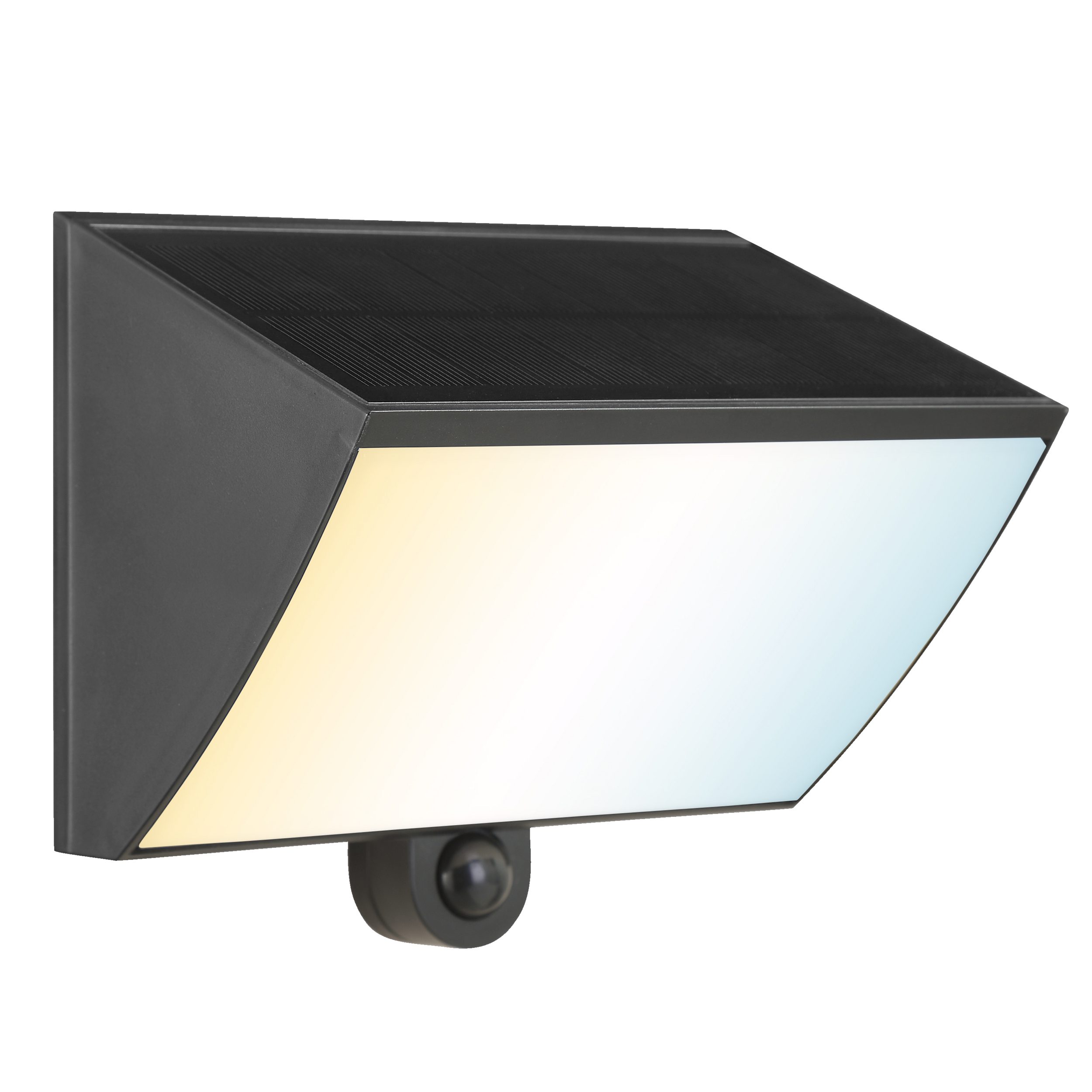 Lightbox Wandleuchte, Bewegungsmelder, LED fest integriert, warmweiß - kaltweiß, Bewegungsmelder, Solar, Akkubetrieb, LED 900lm, 2700-6500 K, schwarz