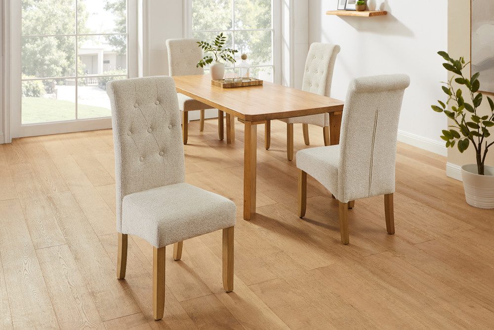 riess-ambiente Esszimmerstuhl CASA vintage beige/natur - Boucléstoff, Gummibaum, Massiv, Nackenrolle, bequeme Polsterung & Knopfheftung - ideal für Deinen Chesterfield-Look