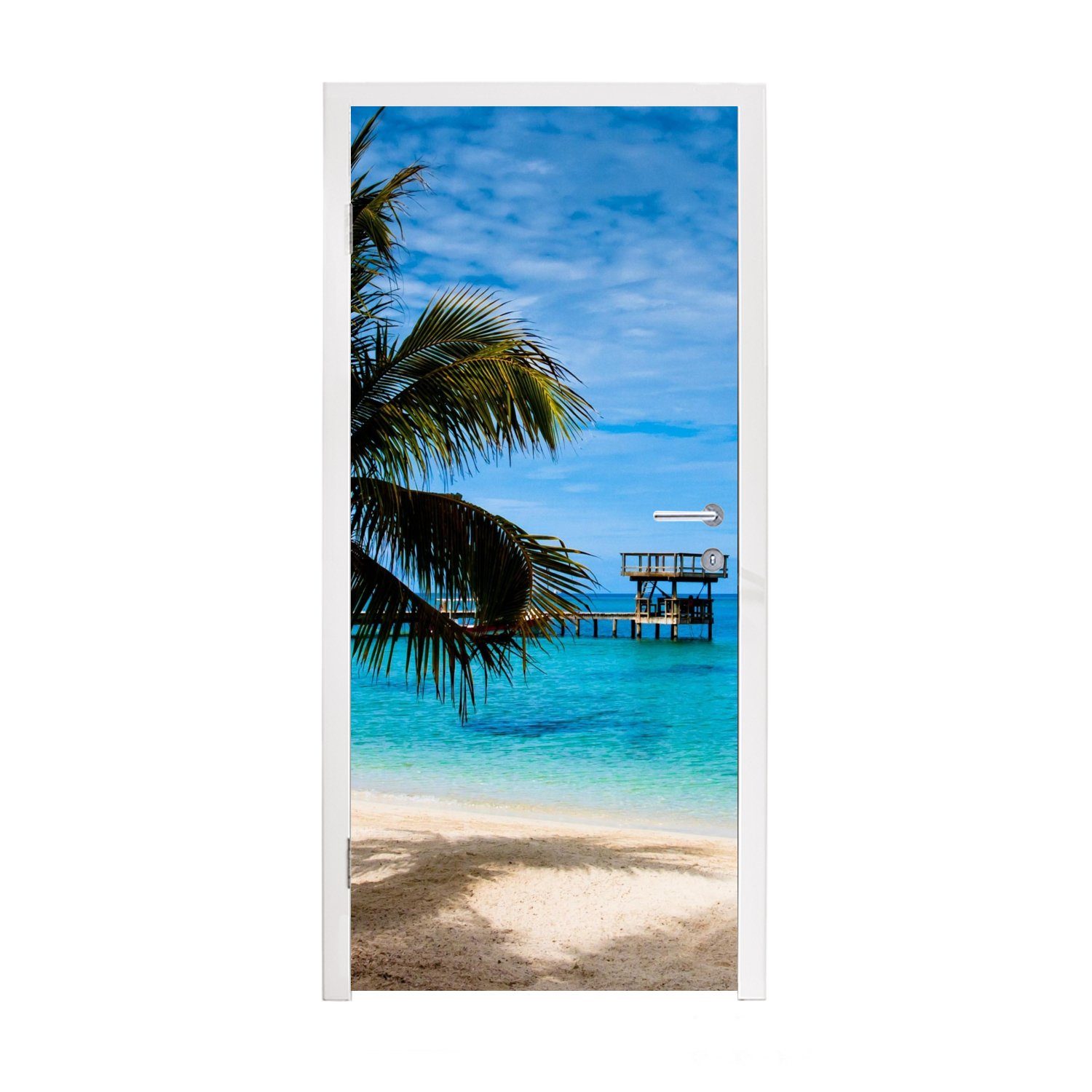 MuchoWow Türtapete Der vom Fototapete Bay in Türaufkleber, Tür, für American Islands den Matt, auf Honduras, Strand Blick bedruckt, 75x205 (1 North St), cm