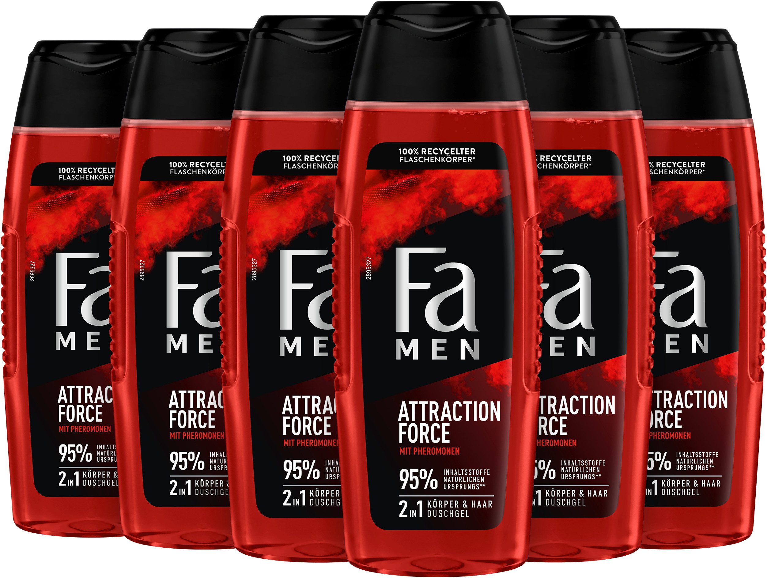 FA Duschgel Duschpflege Men Attraction Force, 6x 250 ml, 6-tlg., Vegan, Aktiviert Körper, Geist und Sinne