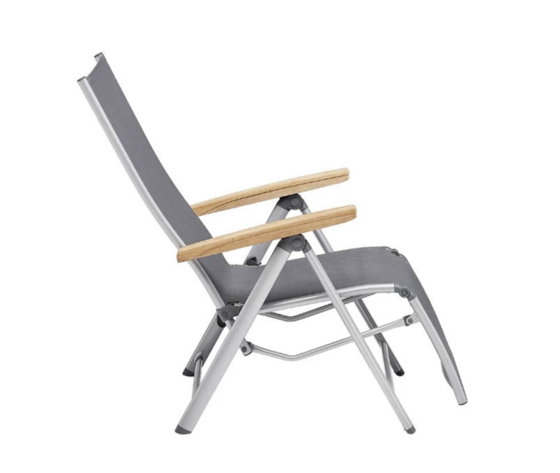 KETTLER Gartenstuhl CIRRUS Relaxsessel silber / anthrazit-grau mit Teak-Armlehne