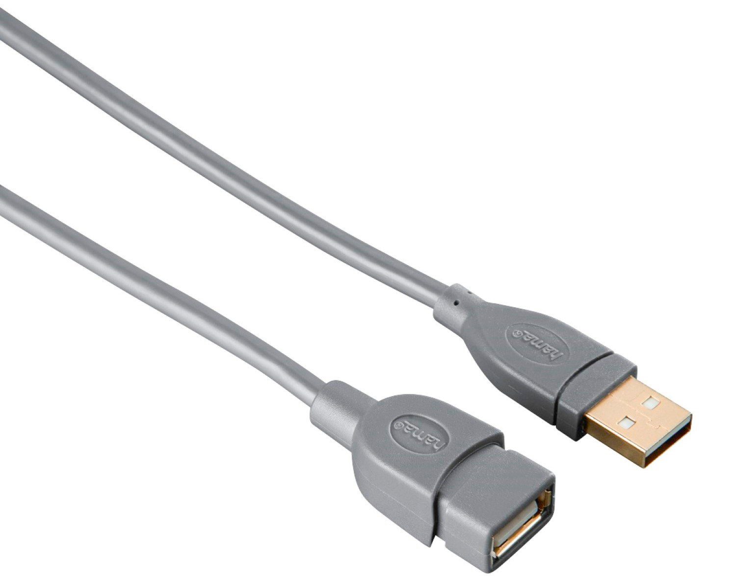Hama 5m USB-Verlängerung Verlängerungs-Kabel Grau USB-Kabel, USB Typ A, USB Typ A (500 cm), USB 2.0, geschirmt, robuste Stecker, für PC, Tastatur, Drucker etc.