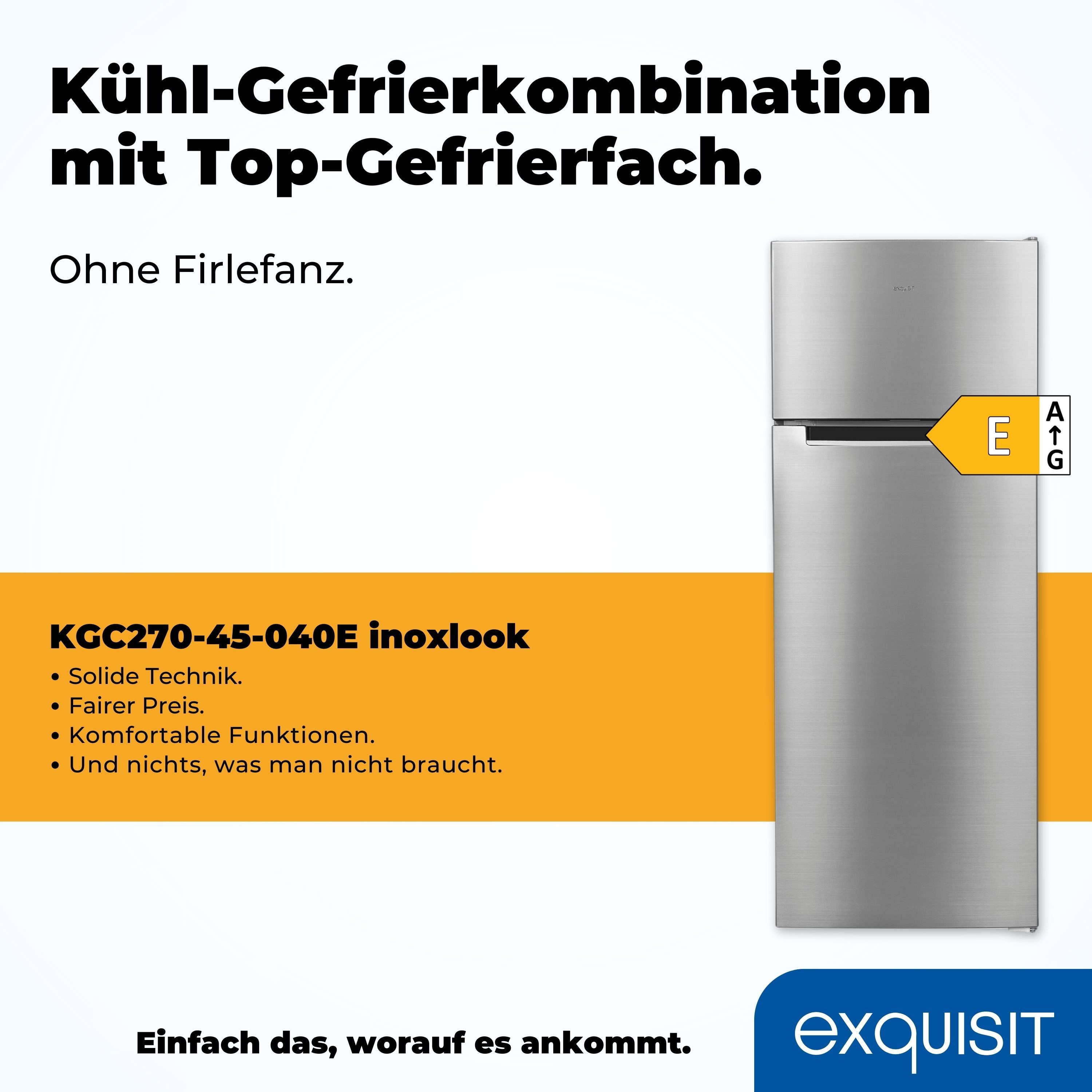 exquisit Kühl-/Gefrierkombination KGC270-45-040E inoxlook, 142,6 cm hoch, 54,5 cm breit