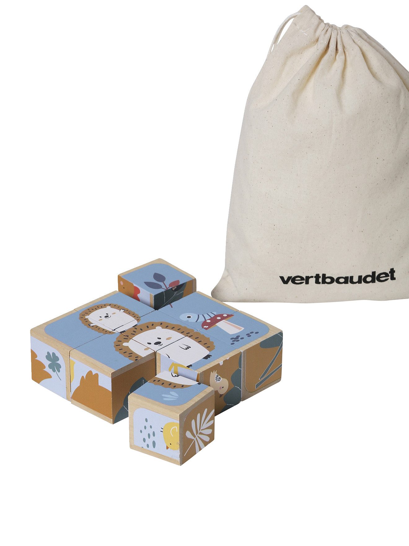 vertbaudet Puzzle Baby Tierpuzzle mit Holzwürfeln FSC®, Puzzleteile