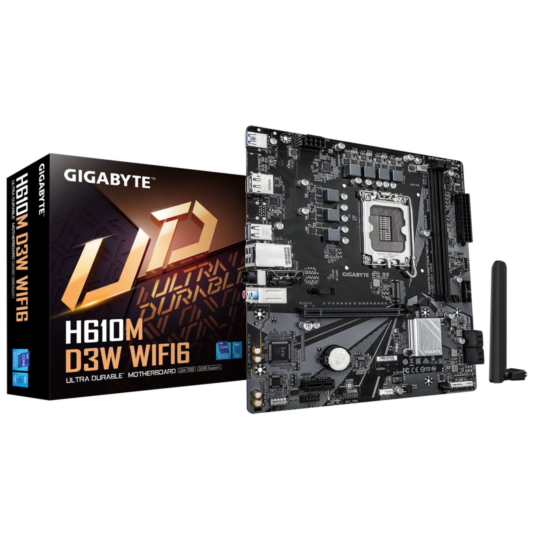 Gigabyte H610M D3W WIFI6 Mainboard - Unterstützt Intel Core Prozessoren der 14. Mainboard