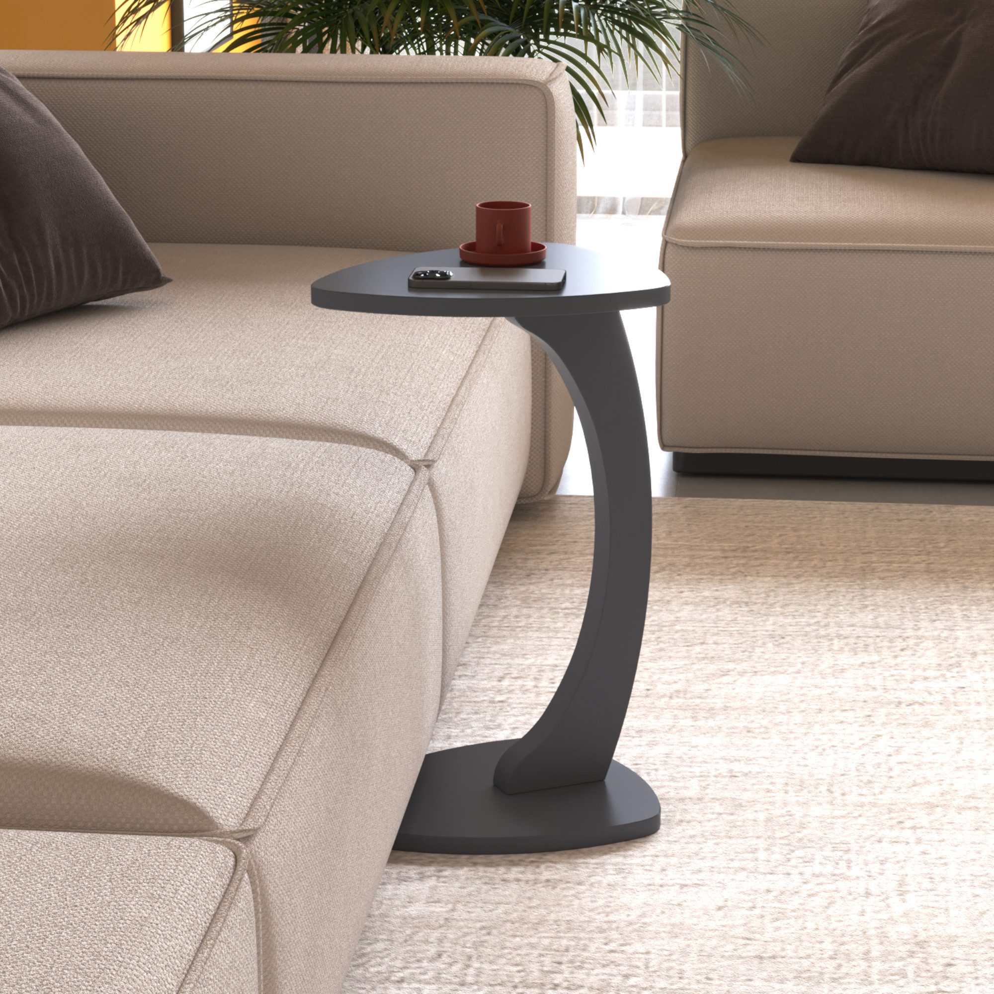 en.casa Beistelltisch, rollbar »Klinerg« C-Form 40 x 37 x 56 cm Grau günstig online kaufen