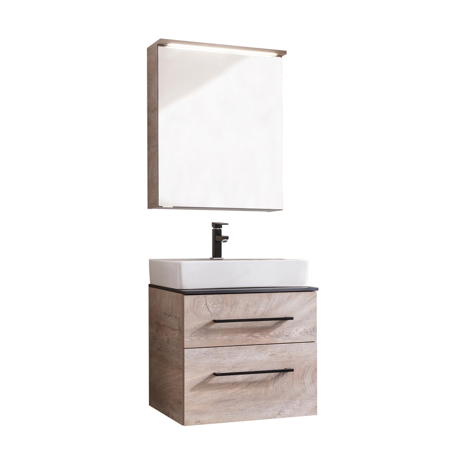 FACKELMANN Badmöbel-Set Fackelmann OXFORD Badmöbelset 4-teilig, 60 cm, Braun hell, Keramik