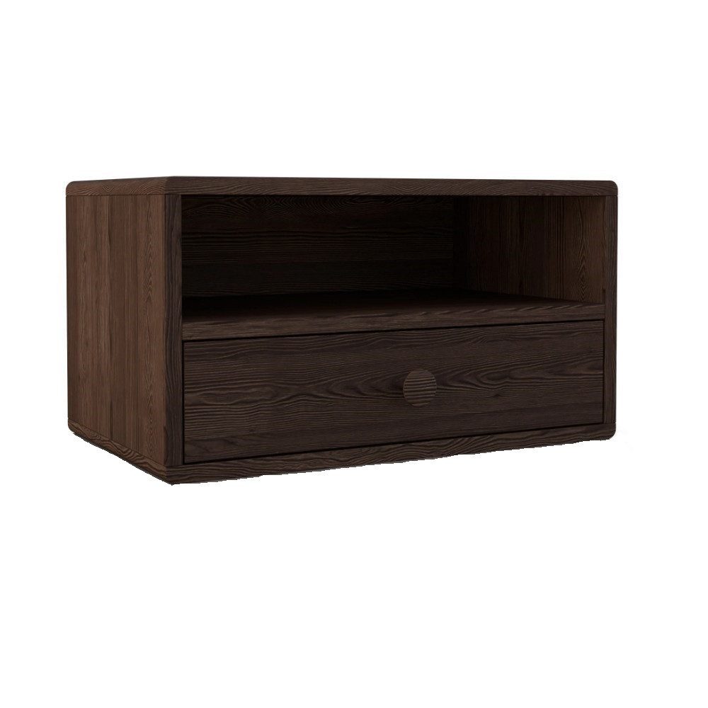 Woodek Design Nachttisch HOPE, funktionaler Beistelltisch, H 27 x B 50 T 31,5 cm (Ablagetisch aus brauner Buche, 1-St., skandinavische Nachtkonsole mit Regal), schwebende und moderne Nachtkommode