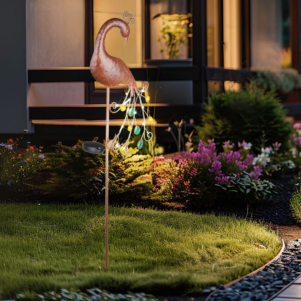 GLOBO LIGHTING LED Solarleuchte, LED-Leuchtmittel fest verbaut, Warmweiß, LED Solar Erspieß Steck Leuchte Garten Weg Beet Beleuchtung Pfau Lampe
