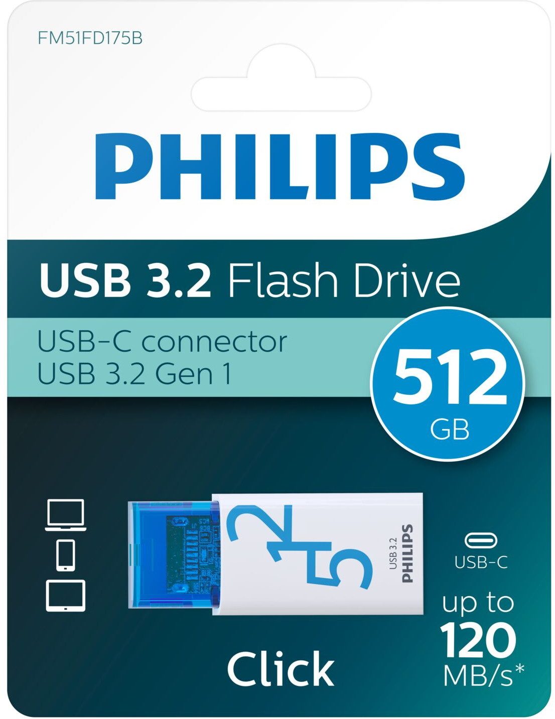 Philips USB Stick 512GB Speicherstick Click Series weiß blau Typ C USB 3.2 USB-Stick – Bild 2 von 5