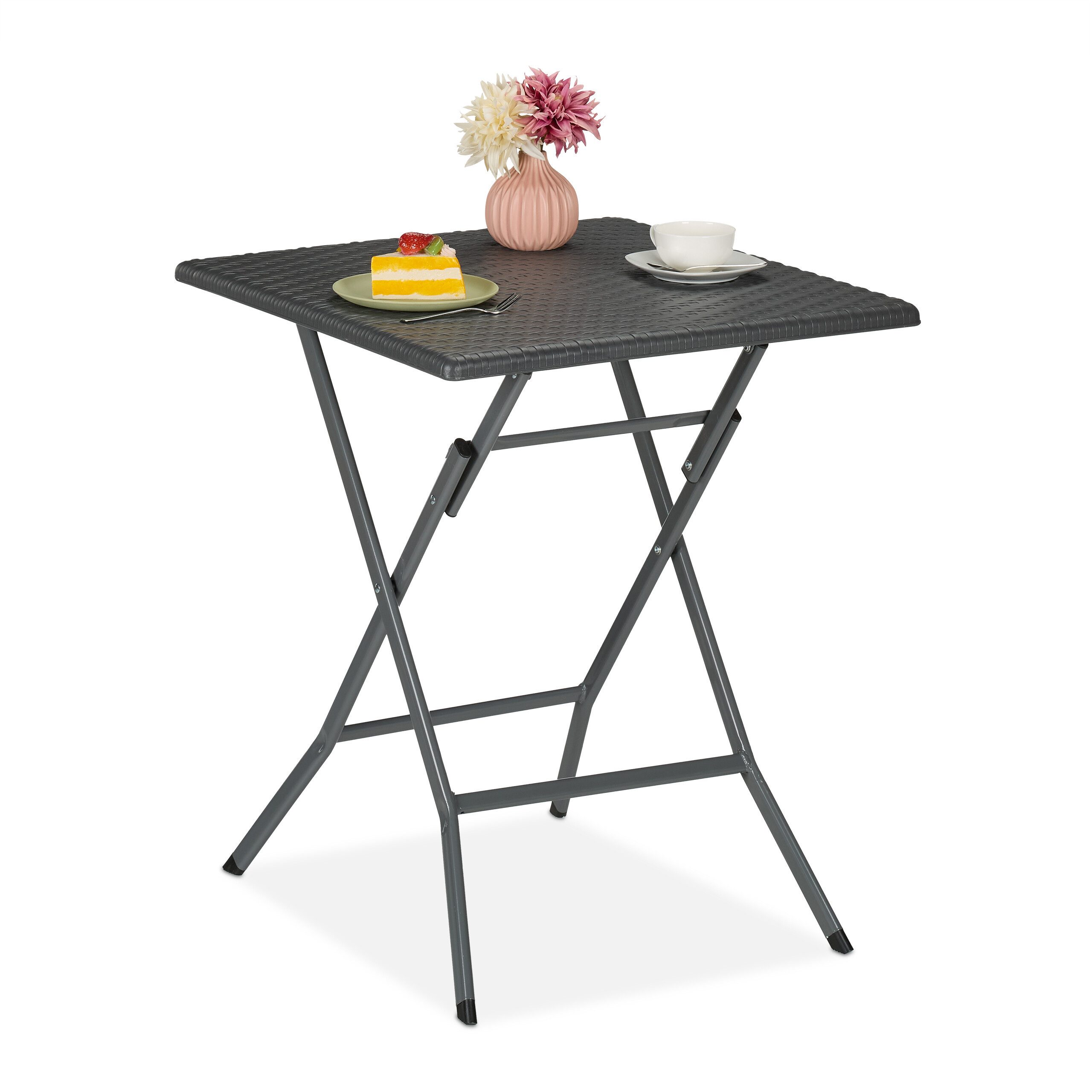 relaxdays Gartentisch in grauer Rattanoptik