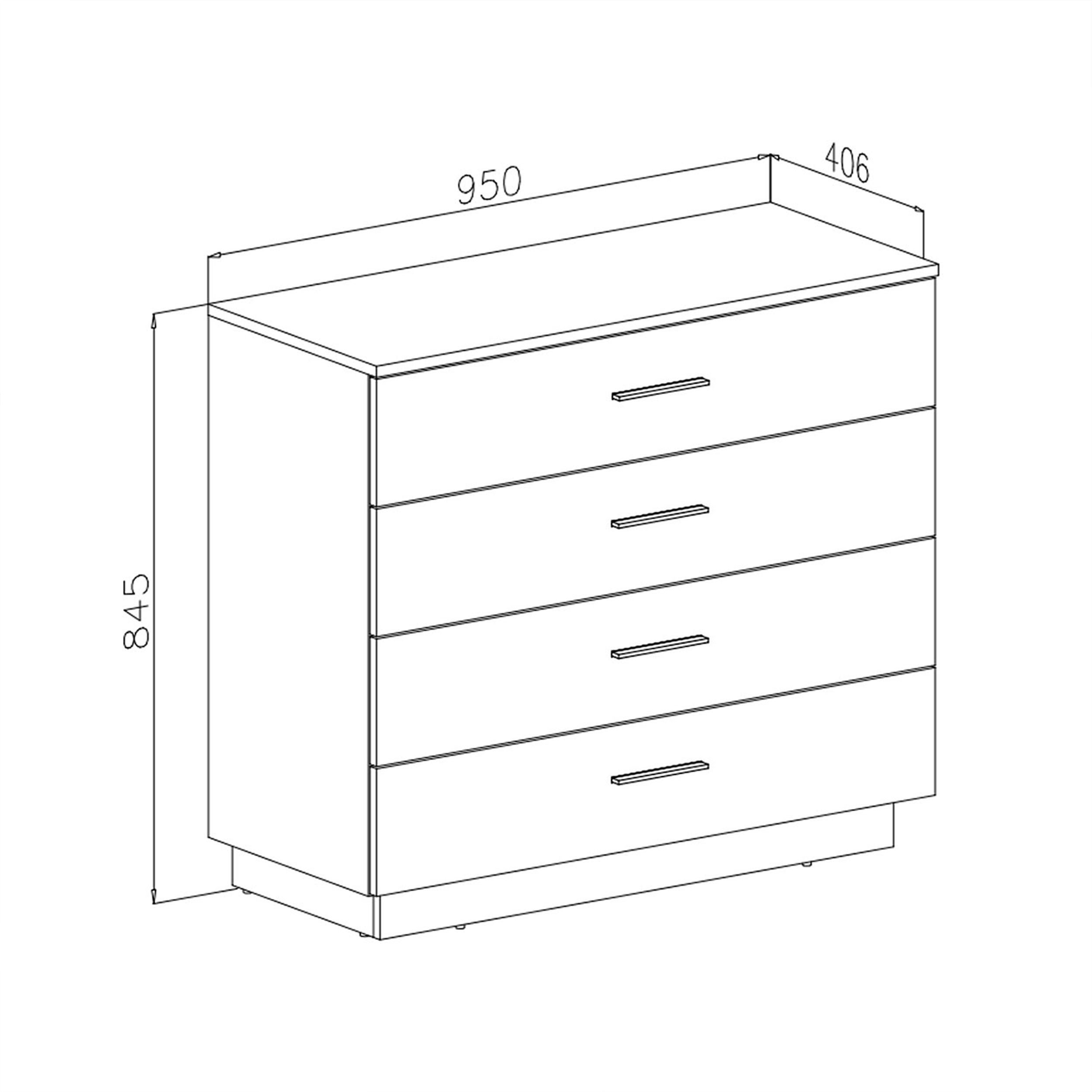 Lookway Kommode LINA mit Chrom Griffen und LED Weiß / Weiß hochglanz, 95x40x85 – Bild 5 von 5