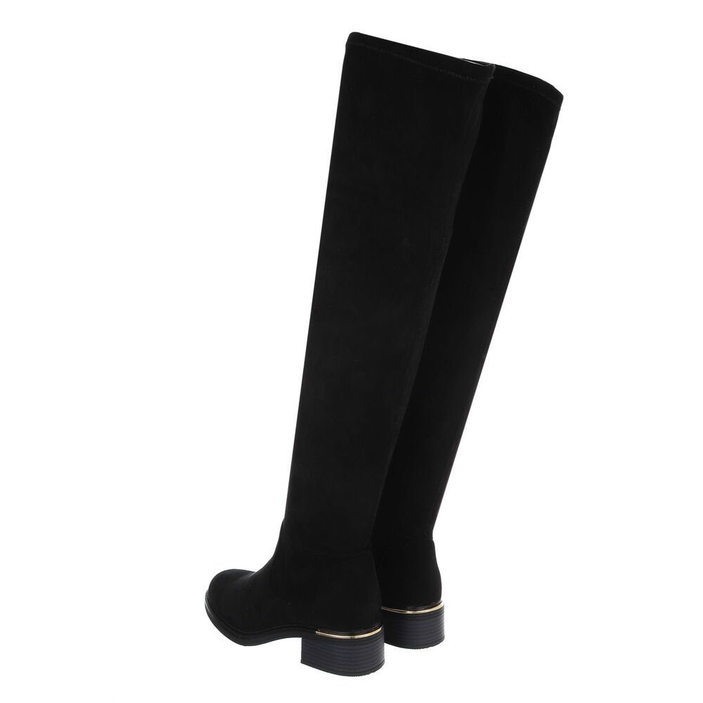 Ital-Design Damen Party & Clubwear Overkneestiefel (84463167) Blockabsatz Overknees in Schwarz