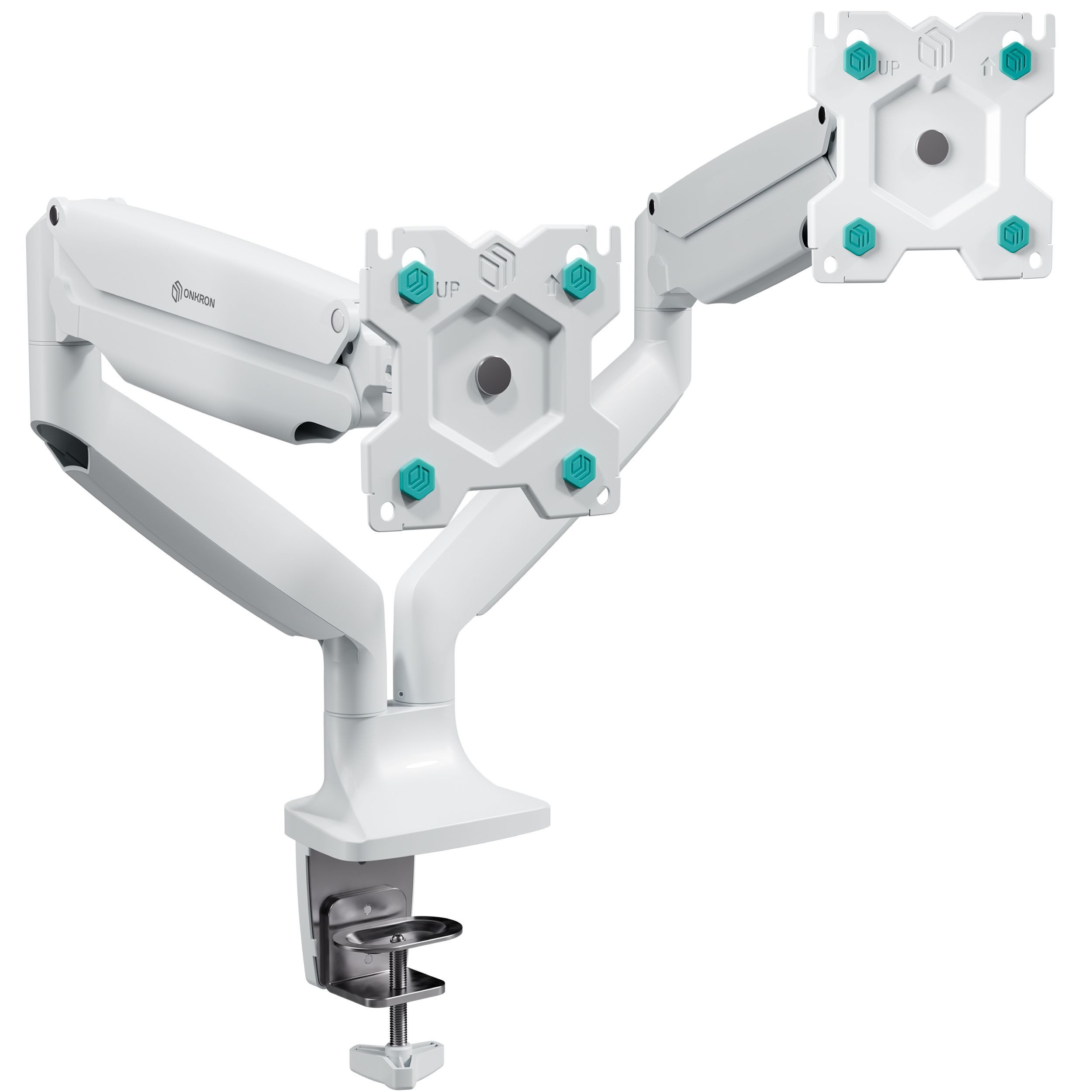 ONKRON Monitor-Halterung 13-32 Zoll, bis 9 kg pro Arm, VESA 75x75-100x100, G200-W, (bis 32 Zoll, neigbar, schwenkbar, drehbar, Gasdruckfeder, Kabelmanagement)