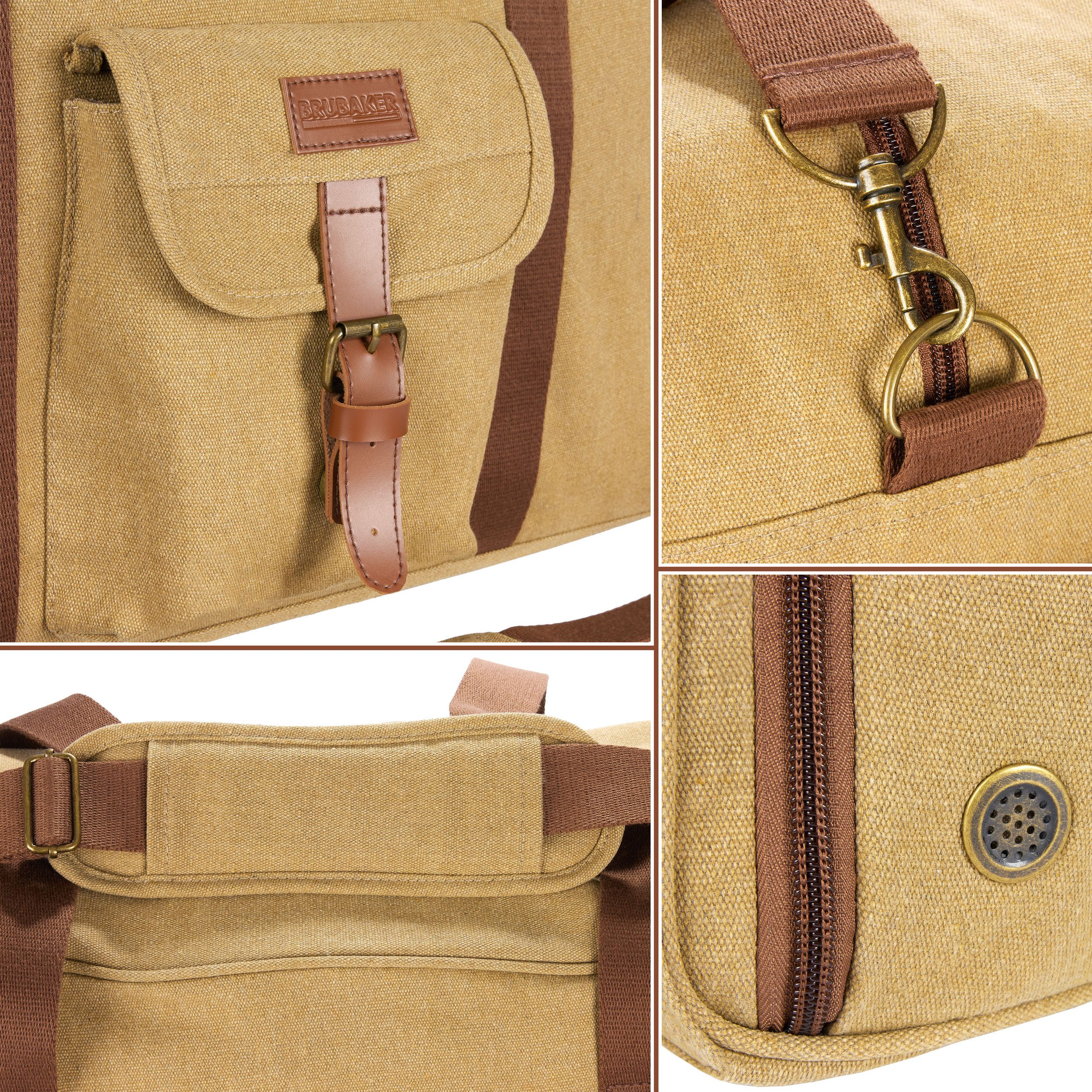 BRUBAKER Weekender Safari - Vintage Reisetasche für Damen und Herren (Retro Tasche für Reisen, Arbeit und Sport, 1-tlg., Braun), 65L Poly Canvas Sporttasche mit Schultergurt und separatem Schuhfach