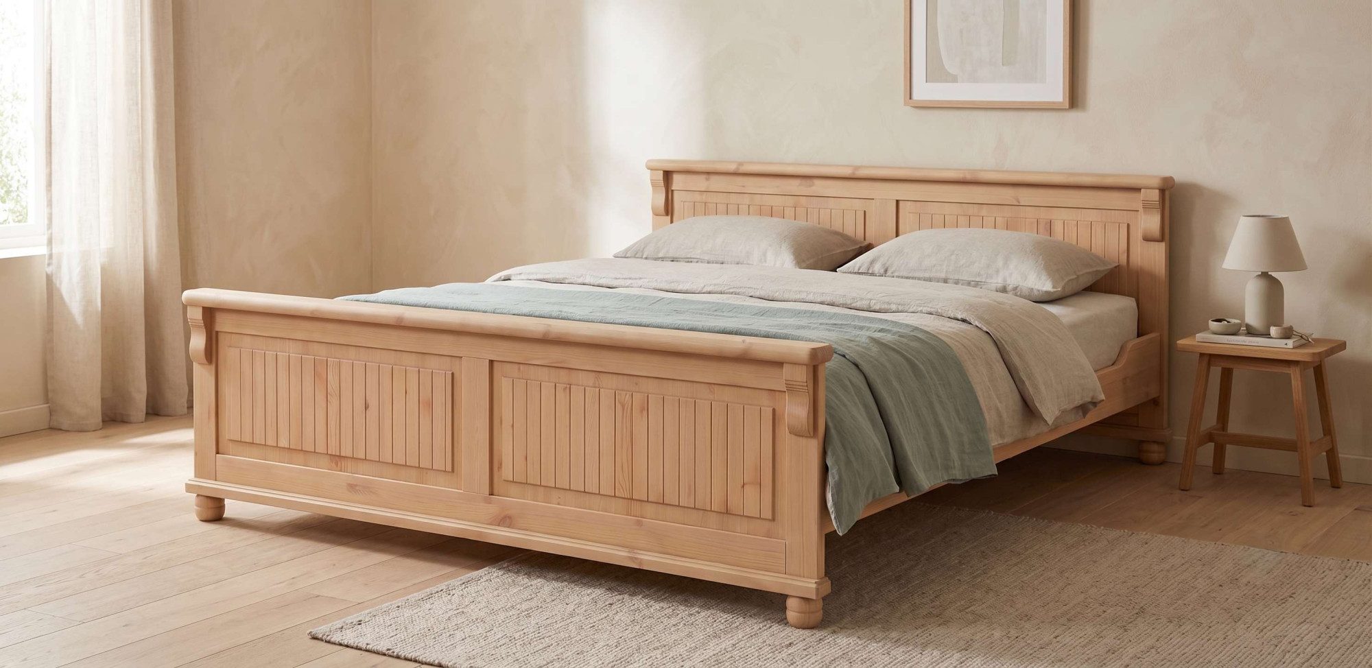 OTTO home Massivholzbett Adele (Breite 140 oder 180 cm, Landhausstil), aus massiver Kiefer, schöne Kassettenoptik, Lamellenoptik