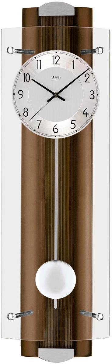 AMS Funk-Pendelwanduhr F5259/1 (Quarz,Holz,Buche nussbaumfarben,diamantgedrehtes Zifferblatt,Flur)