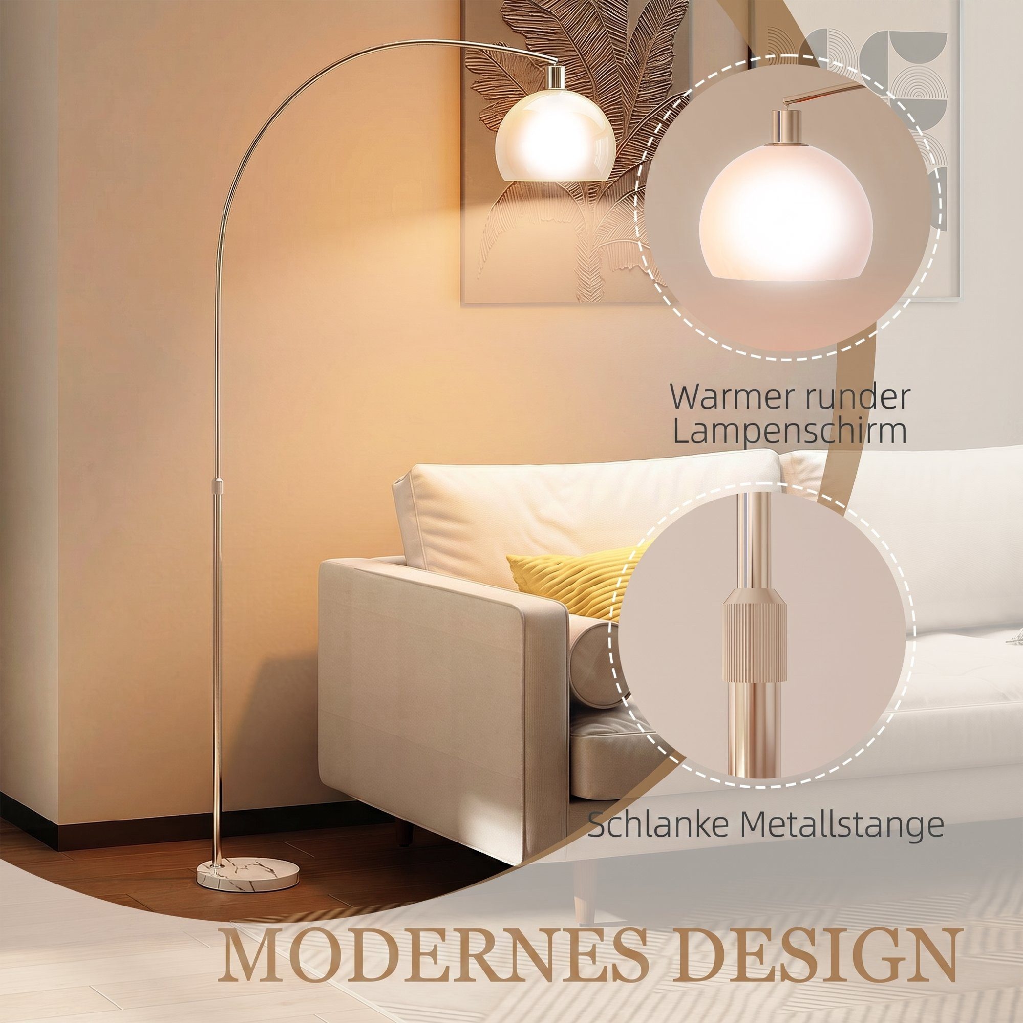 HOMCOM Stehlampe Standleuchte mit Marmorsockel, Lampenschirm, Fußschalter, E27 Fassung, Ein-,Ausschalter, ohne Leuchtmittel, für Schlafzimmer Büro, exkl. Glühbi – Bild 4 von 5