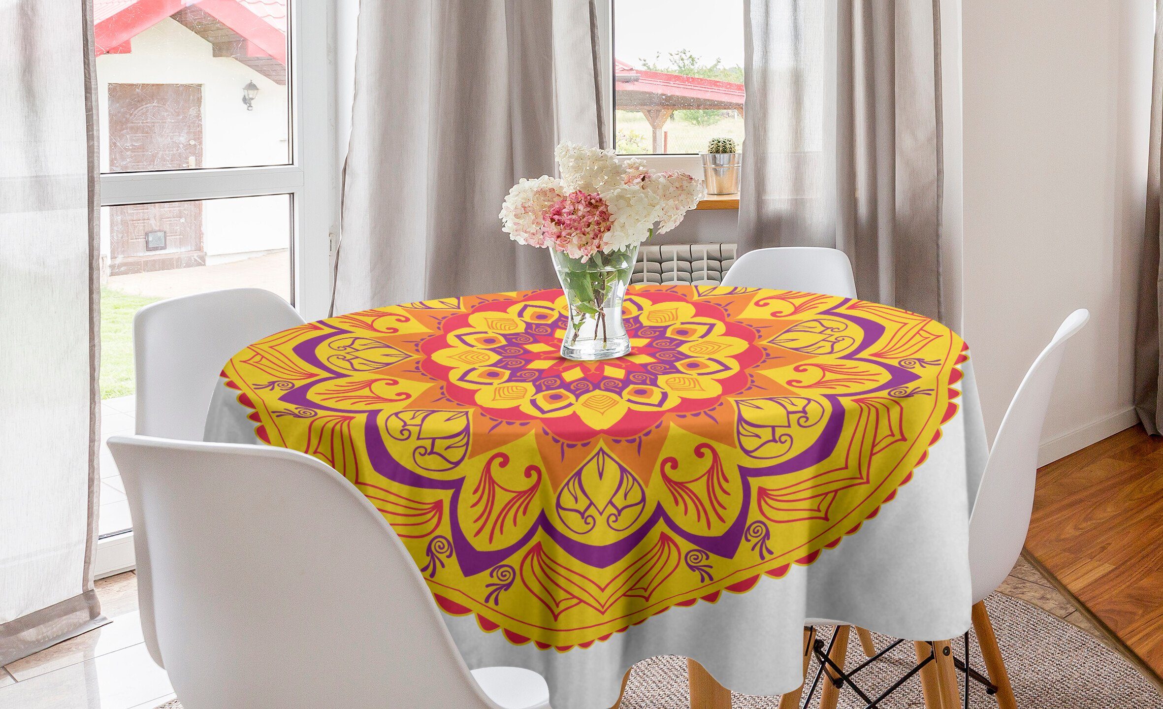 Abakuhaus Tischdecke Kreis Tischdecke Abdeckung für Esszimmer Küche Dekoration, Regenbogen-Mandala Eastern Muster