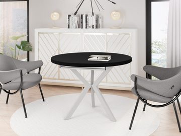 WFL GROUP Esstisch Daphne, Runder Ausziehbarer Tisch im Loft-Stil mit weißen Metallbeinen