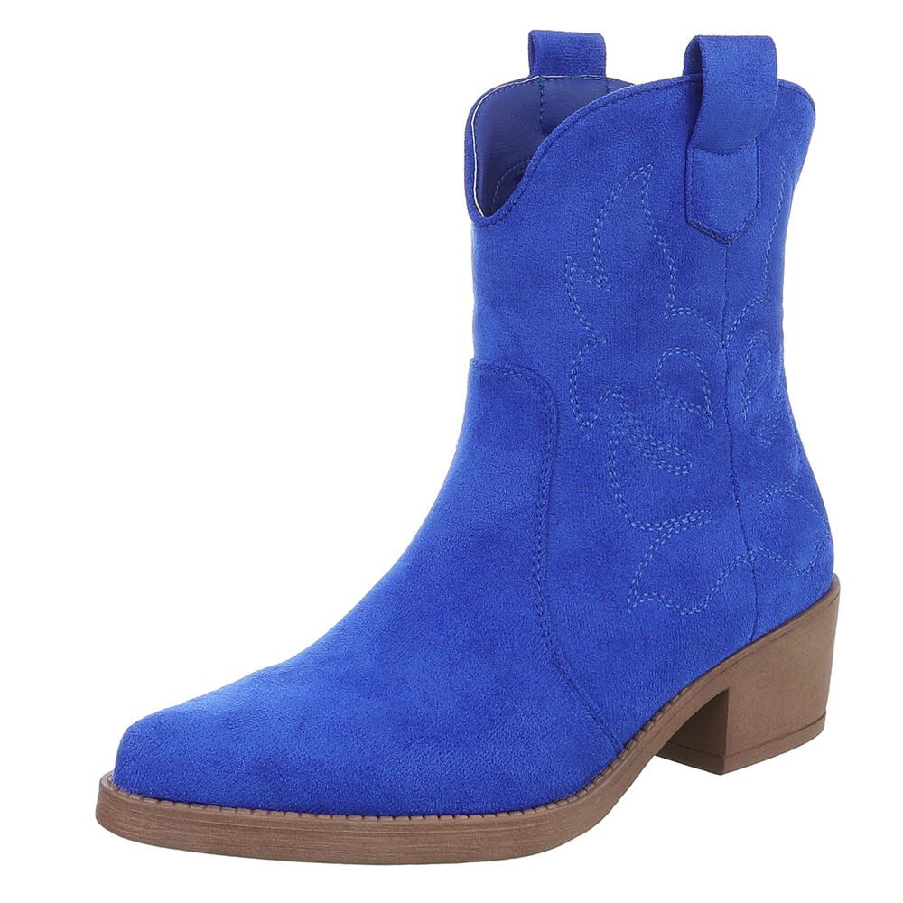 Ital-Design Elegante Cowboy-Stiefel aus Kunstleder mit Blockabsatz Westernstiefelette (89938094) Blockabsatz Полусапожки in Neonblau
