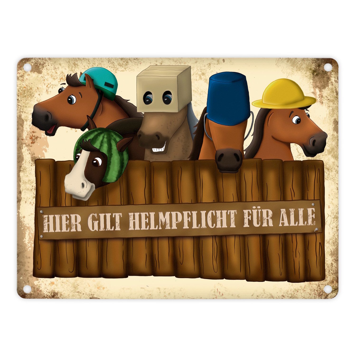 speecheese Metallschild Metallschild mit Reiter und Pferde Motiv Spruch: Hier gilt für alle