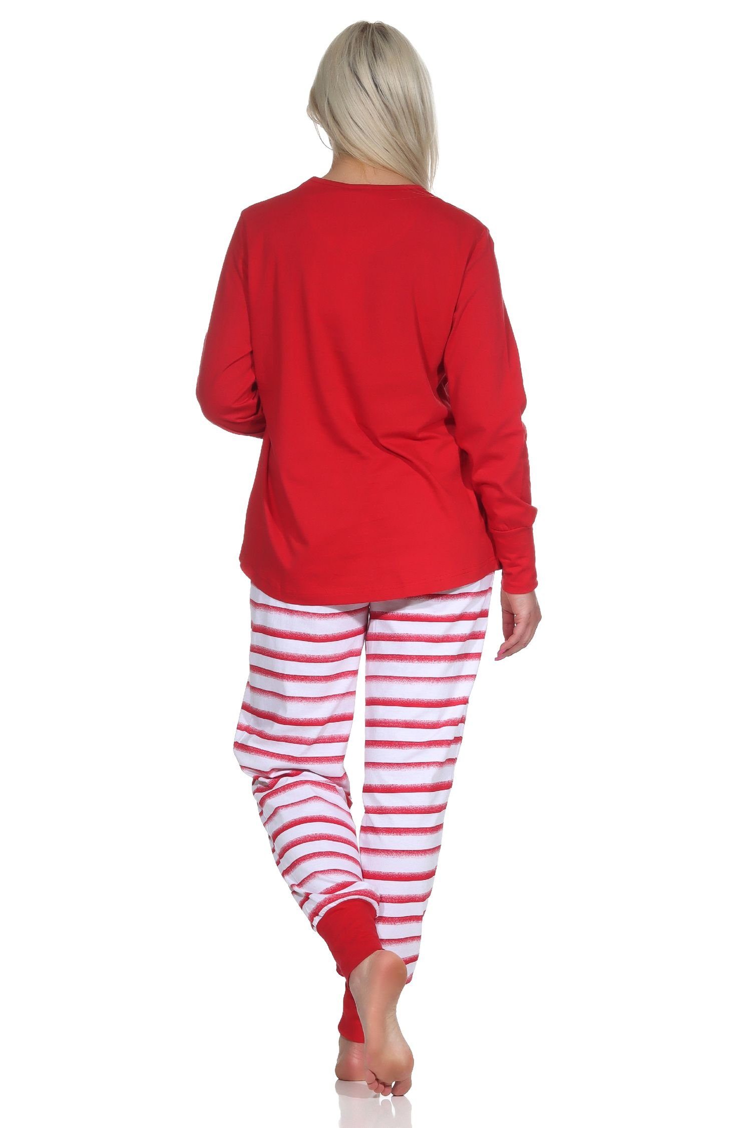 Bündchen, Damen Top Motiv Normann Pyjama mit Maritimer Schlafanzug rot Leuchturm mit