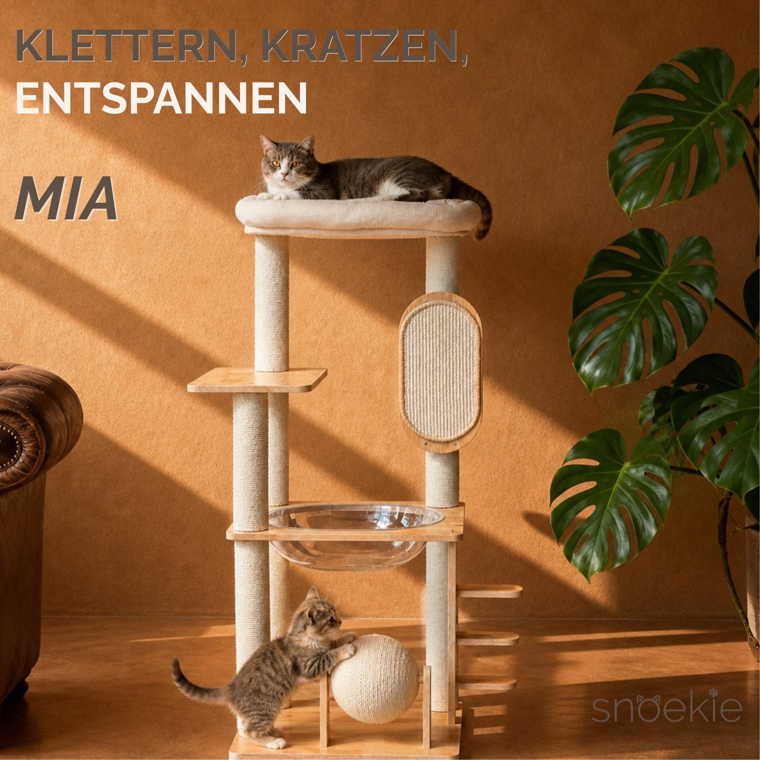 SNOEKIE Kratzbaum SNOEKIE Kratzbaum Kiefernholz 120 cm mit Liegeschale & Sisal von SNOEKIE