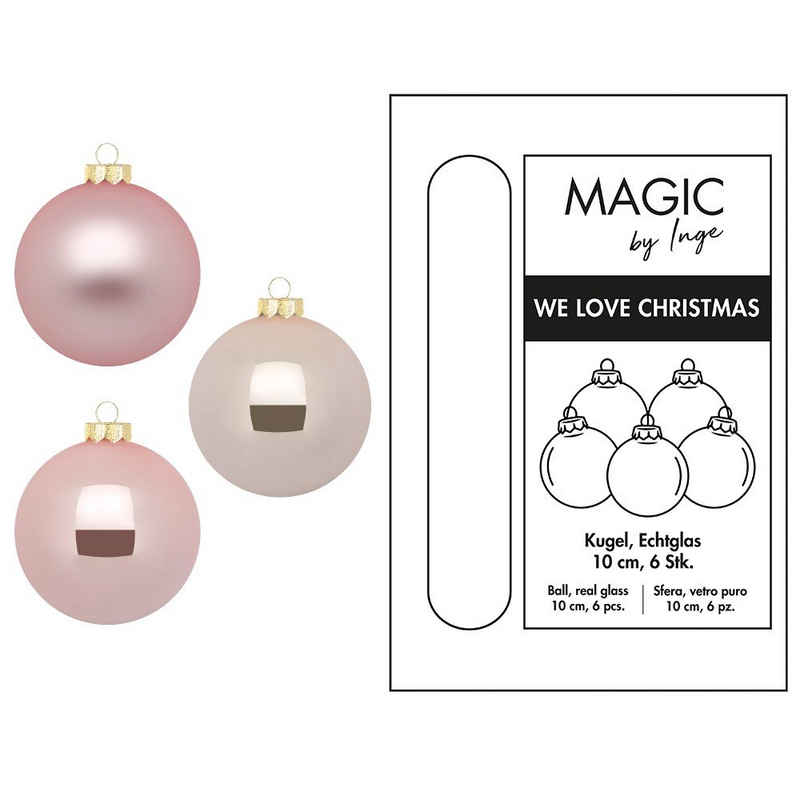 MAGIC by Inge Weihnachtsbaumkugel, Weihnachtskugeln Glas 10cm 6 Stück - Pearly Rose