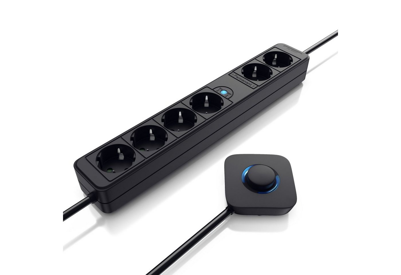 Arendo 6-fach Mehrfachstecker mit Fußschalter, 2x Dauer-AN, 4x Schaltfunktion Steckdosenleiste 6-fach (Ein-/Ausschalter, Schalterbeleuchtung, Schutzkontaktstecker, Kindersicherung, Überspannungsschutz, Kabellänge 1,50 m), Mehrfachsteckdose 1,5m Kabel, Wan