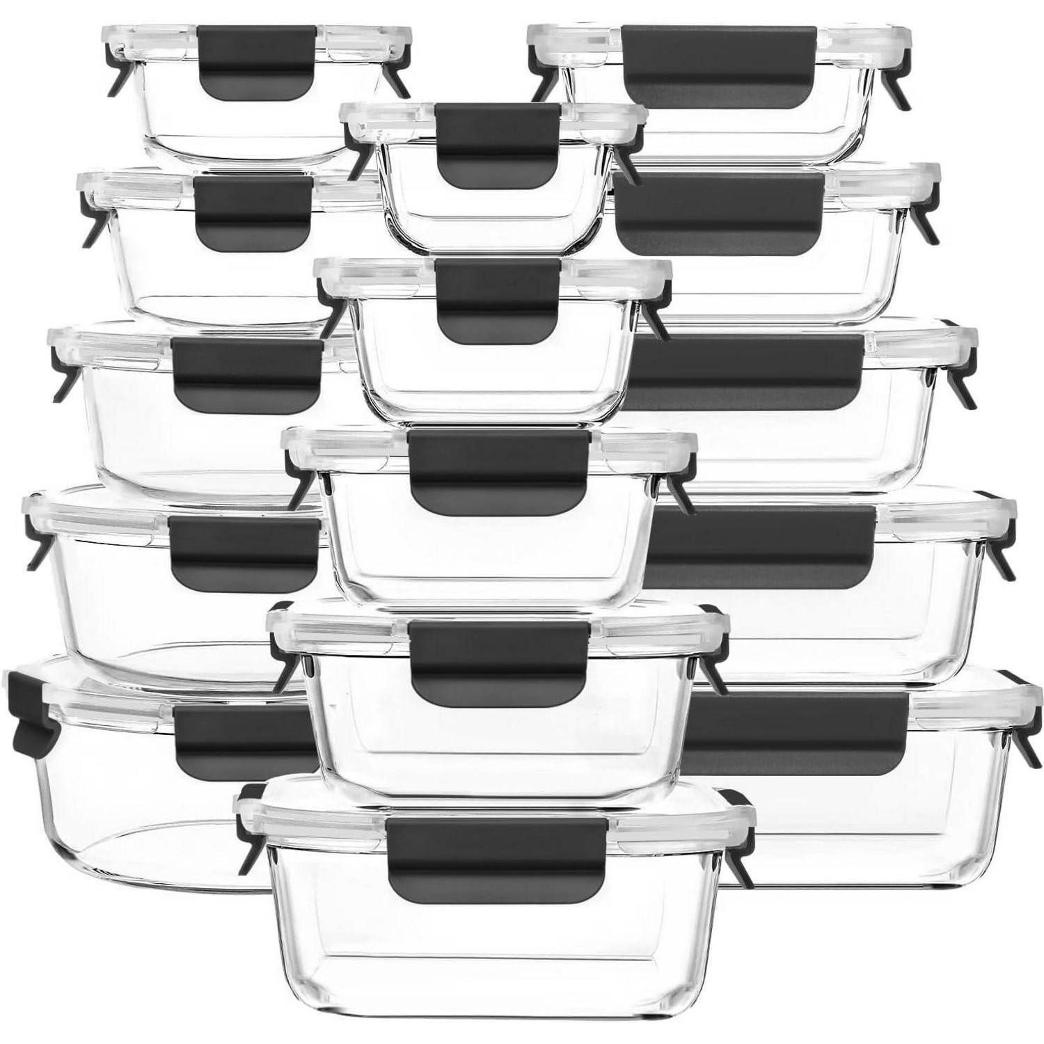 LuxusKollektion Frischhaltedose Glasdosen Meal Prep Set Auslaufsicher Mikrowellenfest 15 FE666-black