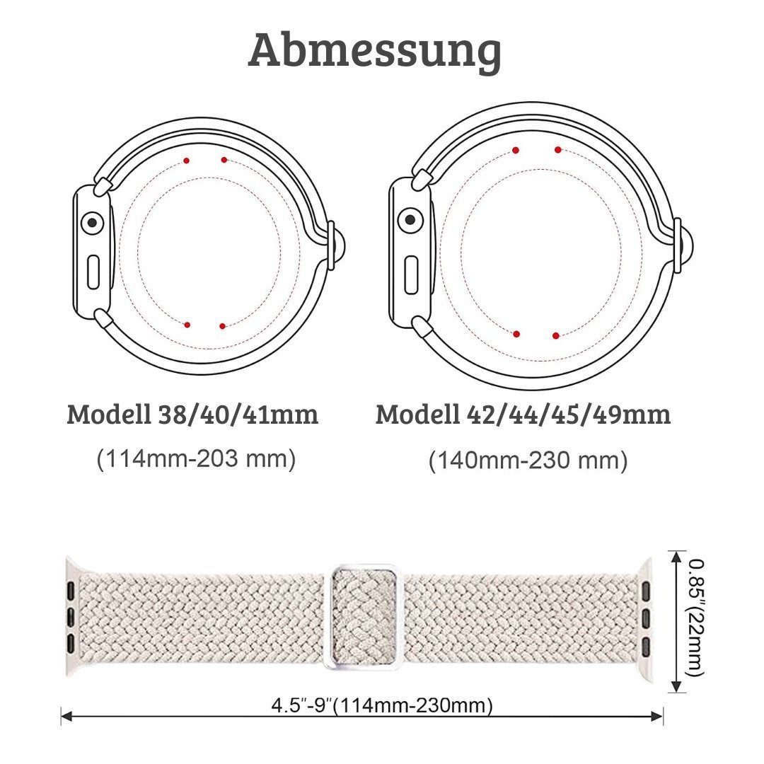 SmartUP Uhrenarmband Geflochtenes Solo Loop Uhrenarmband #10 mit Magnetverschluss Apple Armband Ultra, / für verstellbaren 1-9 Watch Orange